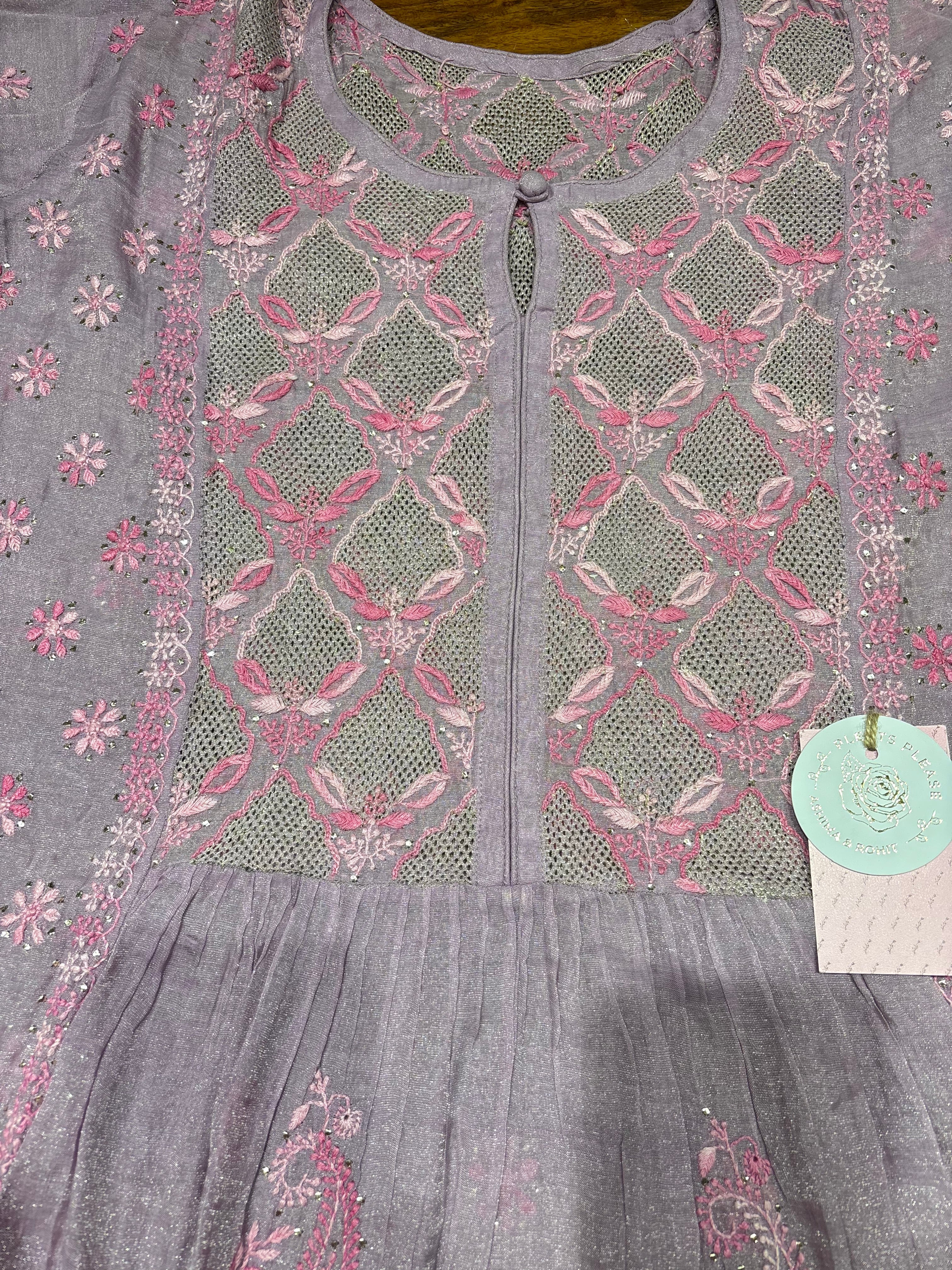 Lilac Pure & Premium Tissue Chikankari Tunic Kurta & Dupatta Set
