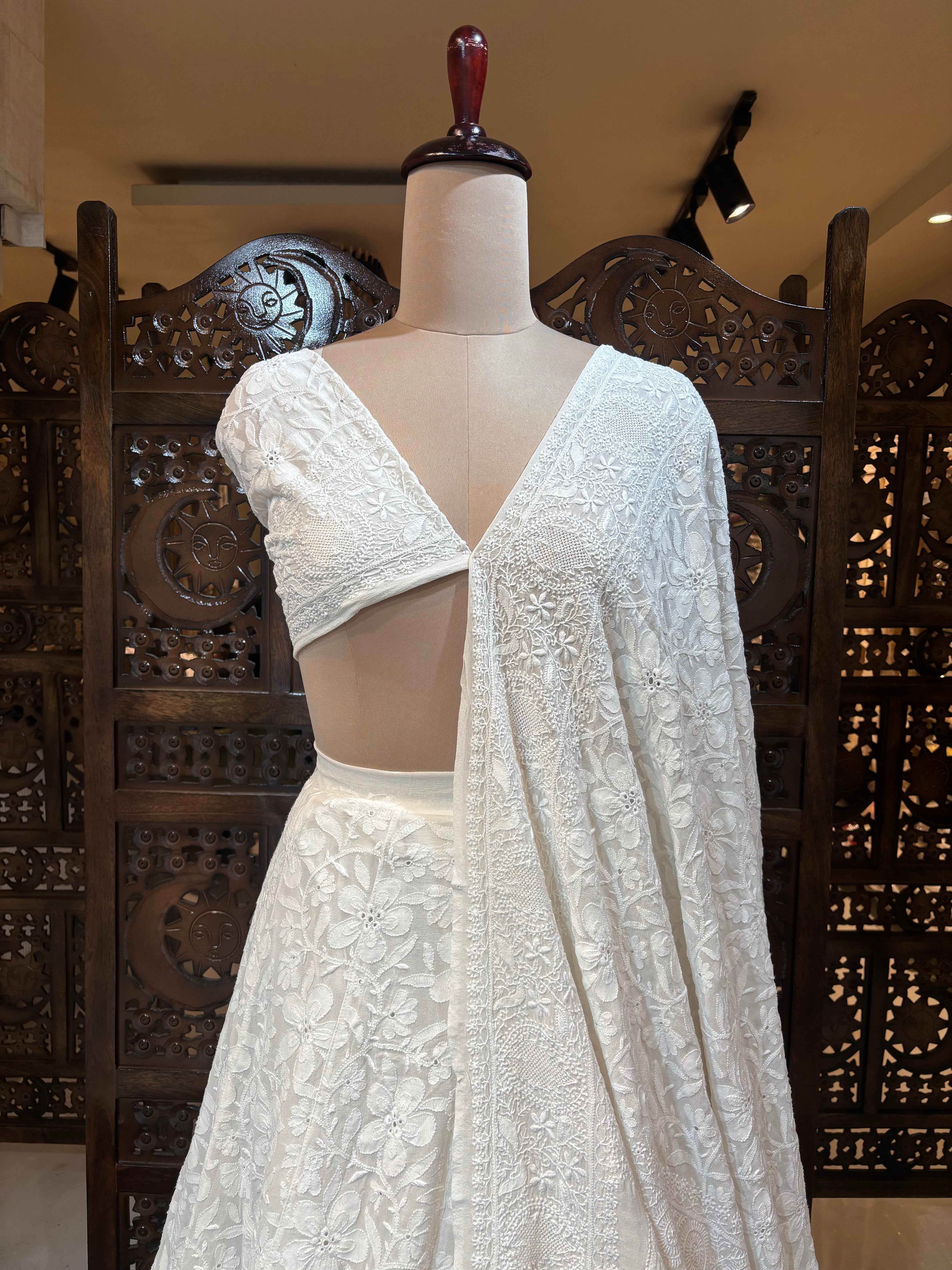 Ivory Chikankari Lehenga Set - Pleats PleaseChikankari