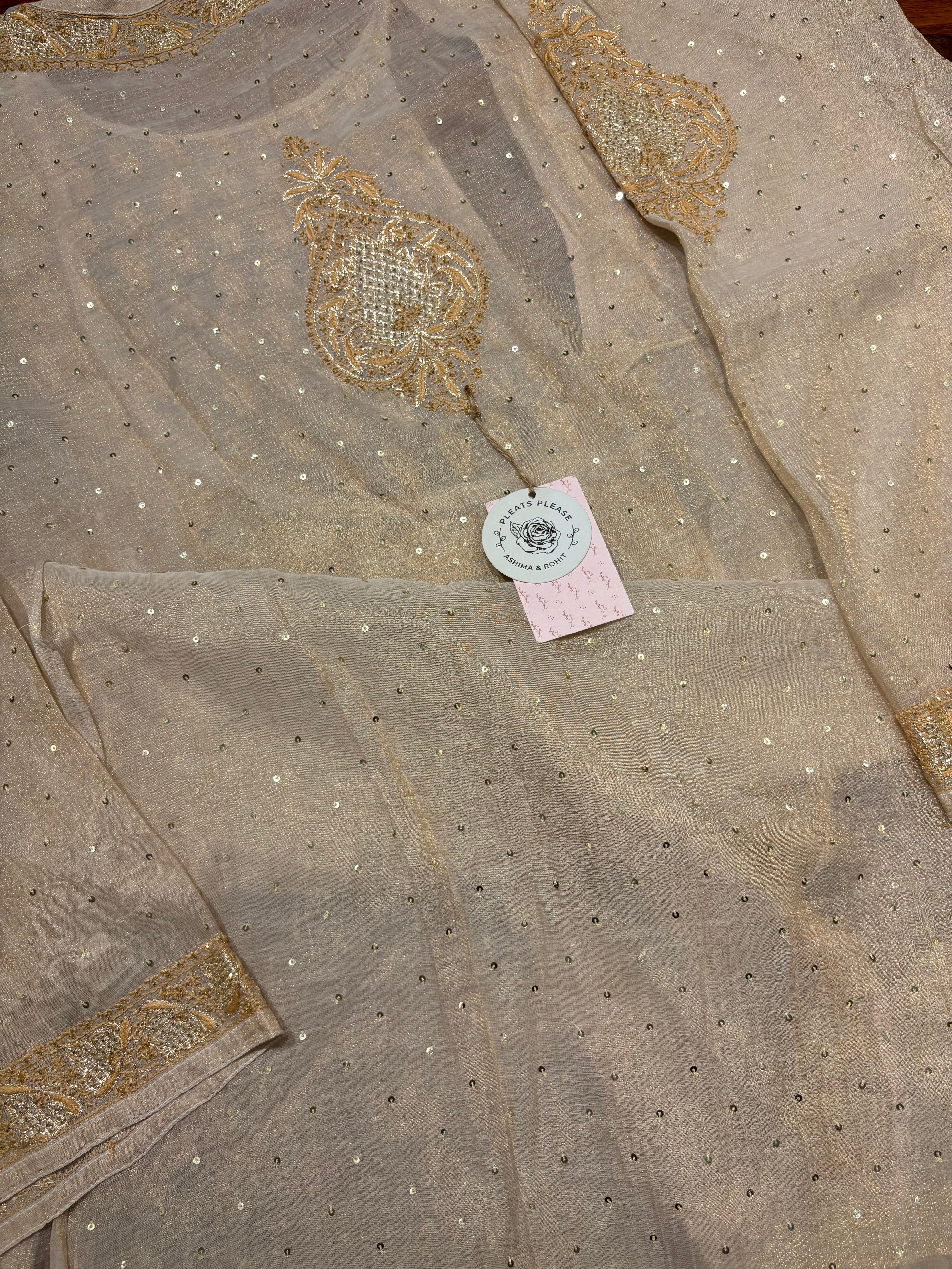 Dyeable Pure and Premium Tissue Chikankari Angrakha A line Anarkali and Dupatta set