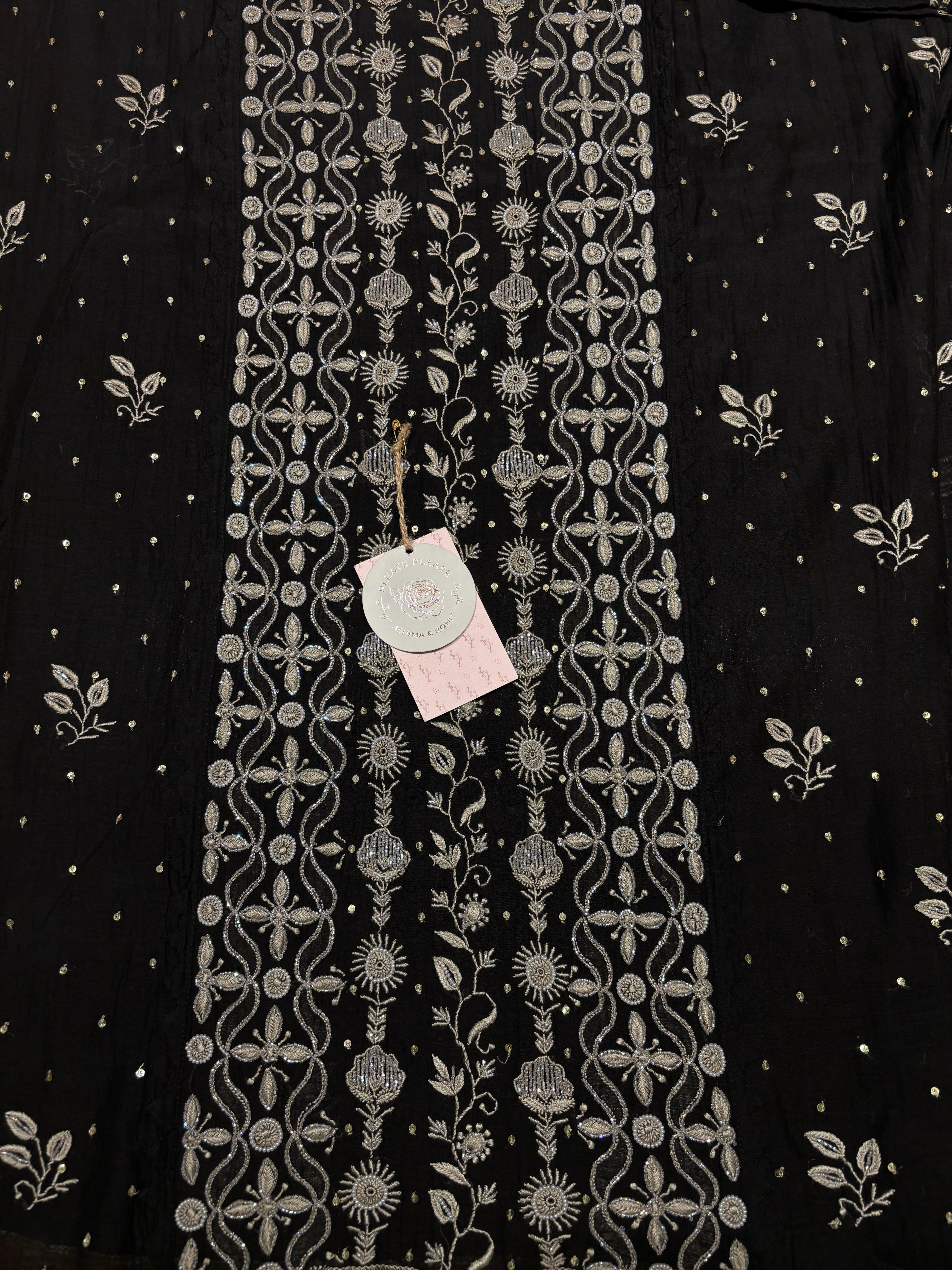 Black Chanderi Mul Chikankari Kurta and Dupatta set