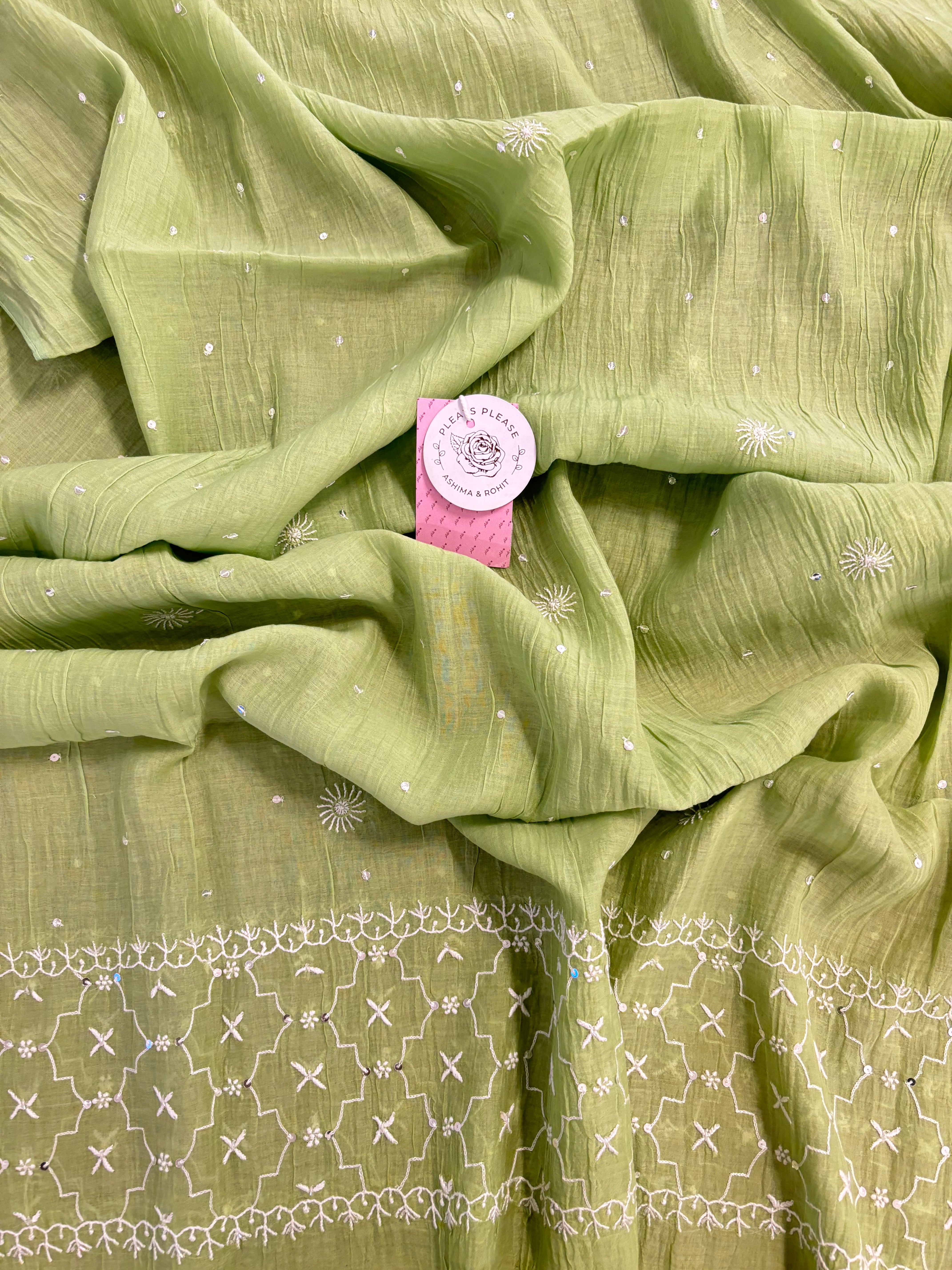 Green Chanderi Chikankari Kurta & Dupatta