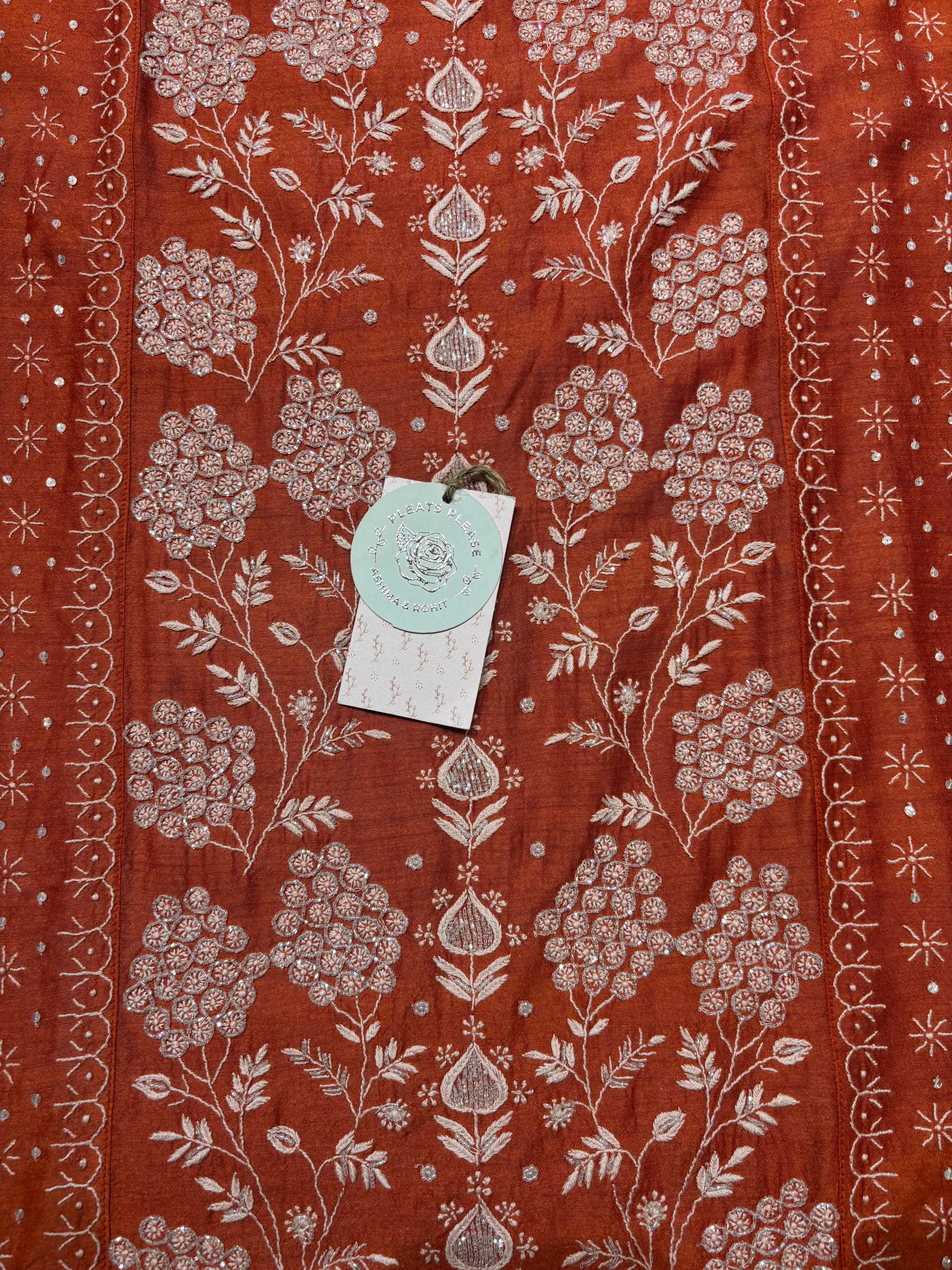 Outrageous Orange Monga silk Chikankari Kurta and Dupatta set