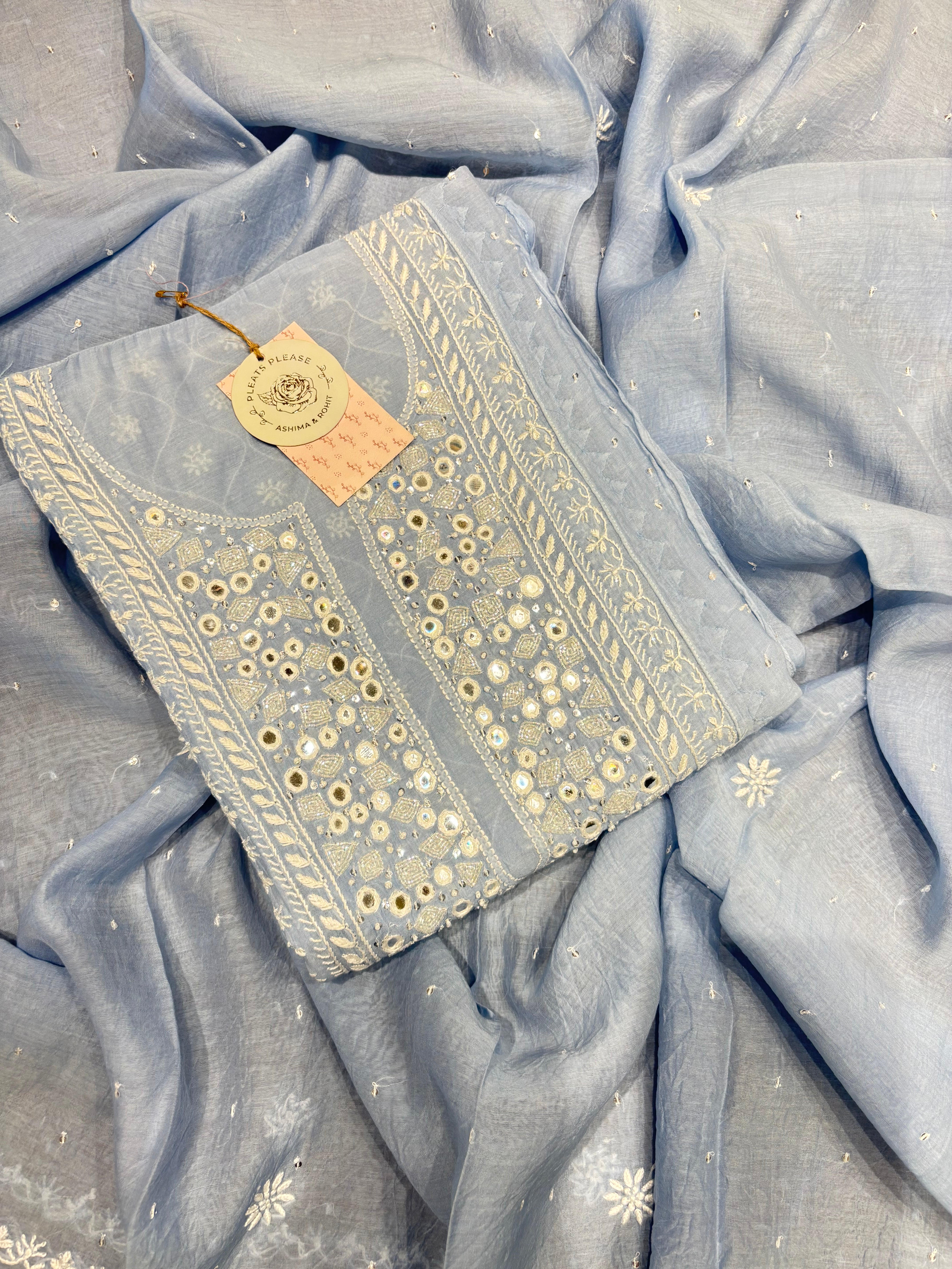 Powder Blue Chanderi Mul Chikankari Kurta and Dupatta set