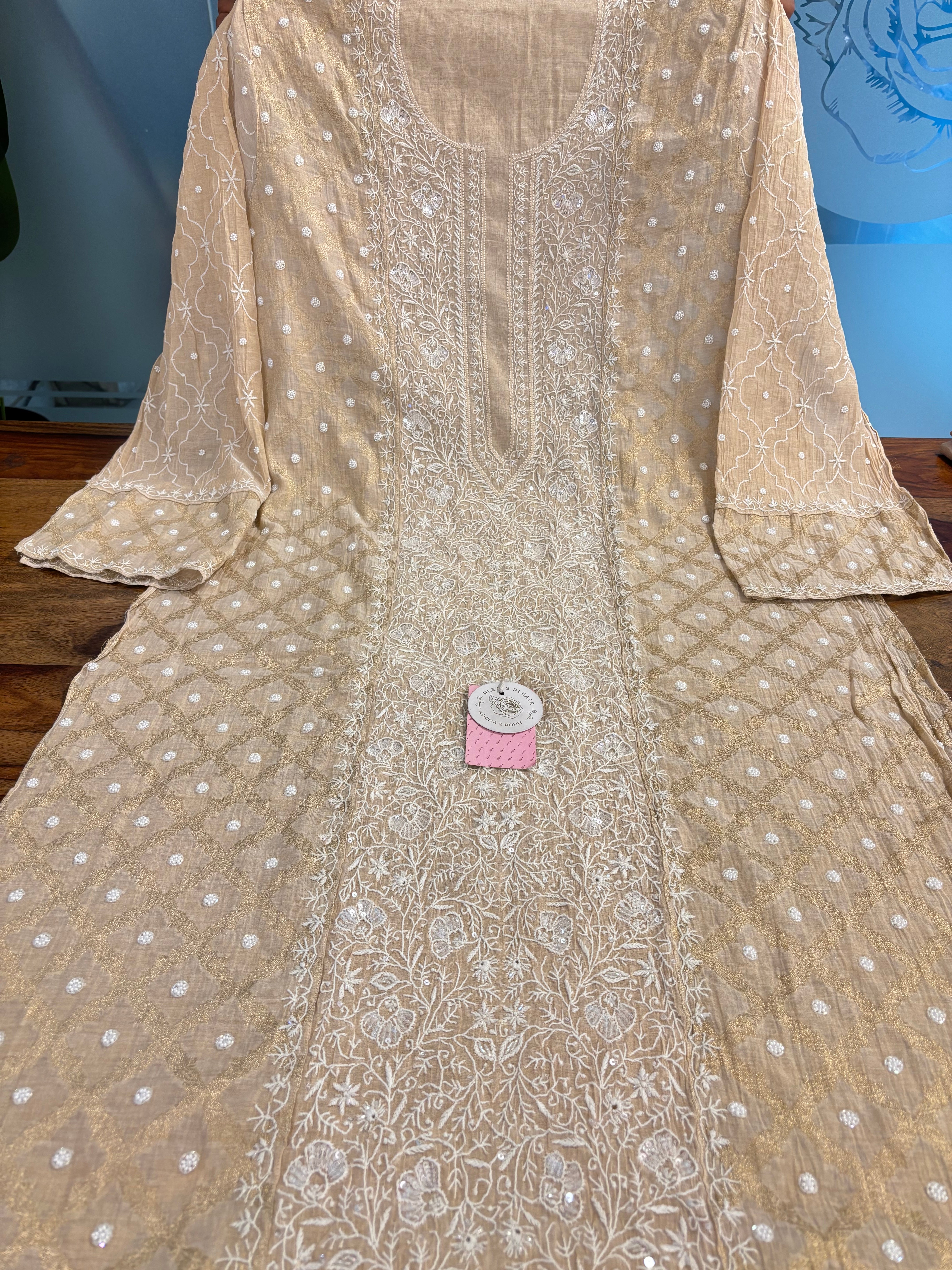 Dyeable Pure Tissue Banarasi Chikankari Kurta & Dupatta