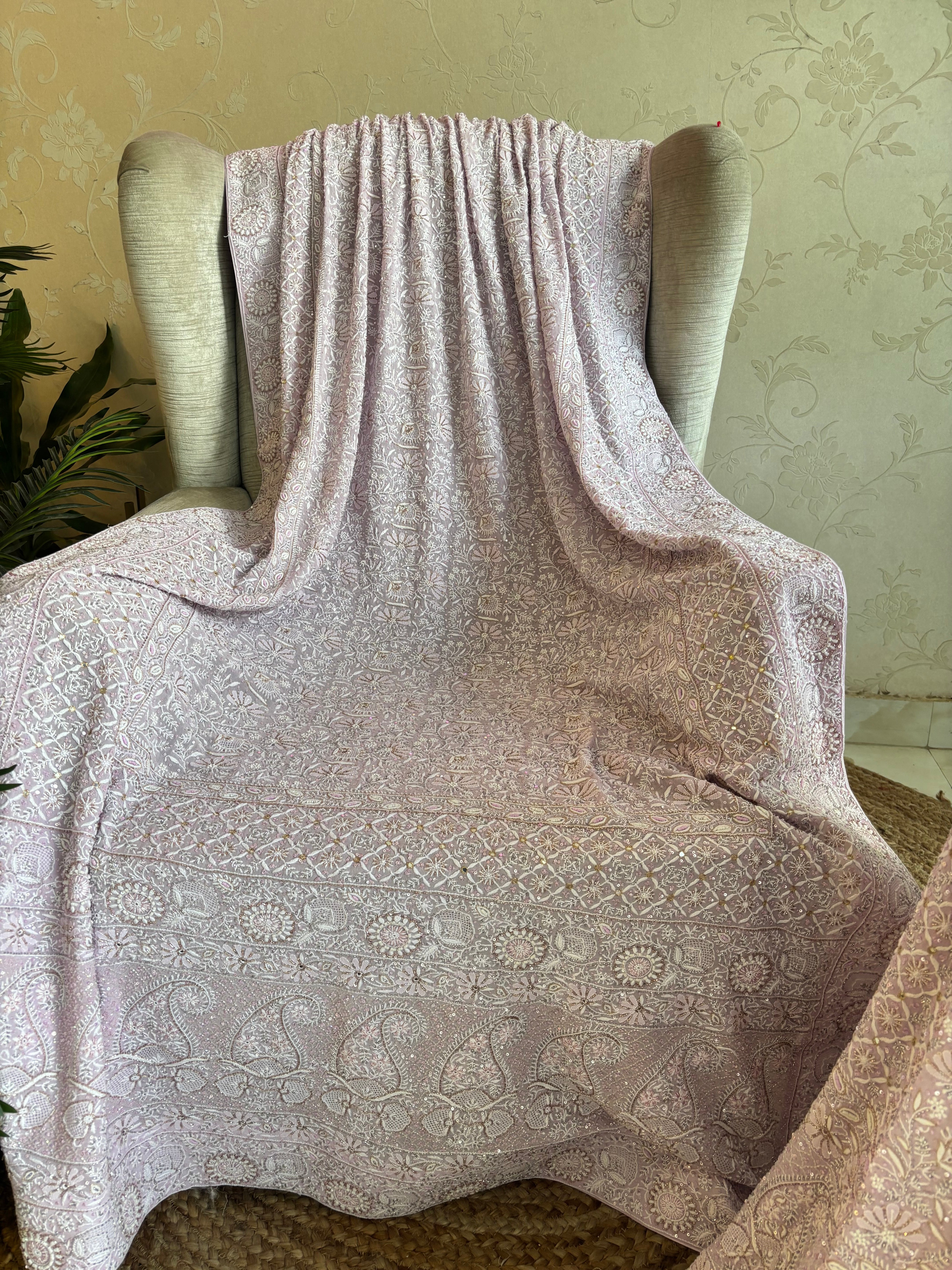 Lilac Pure Georgette Chikankari Lehenga