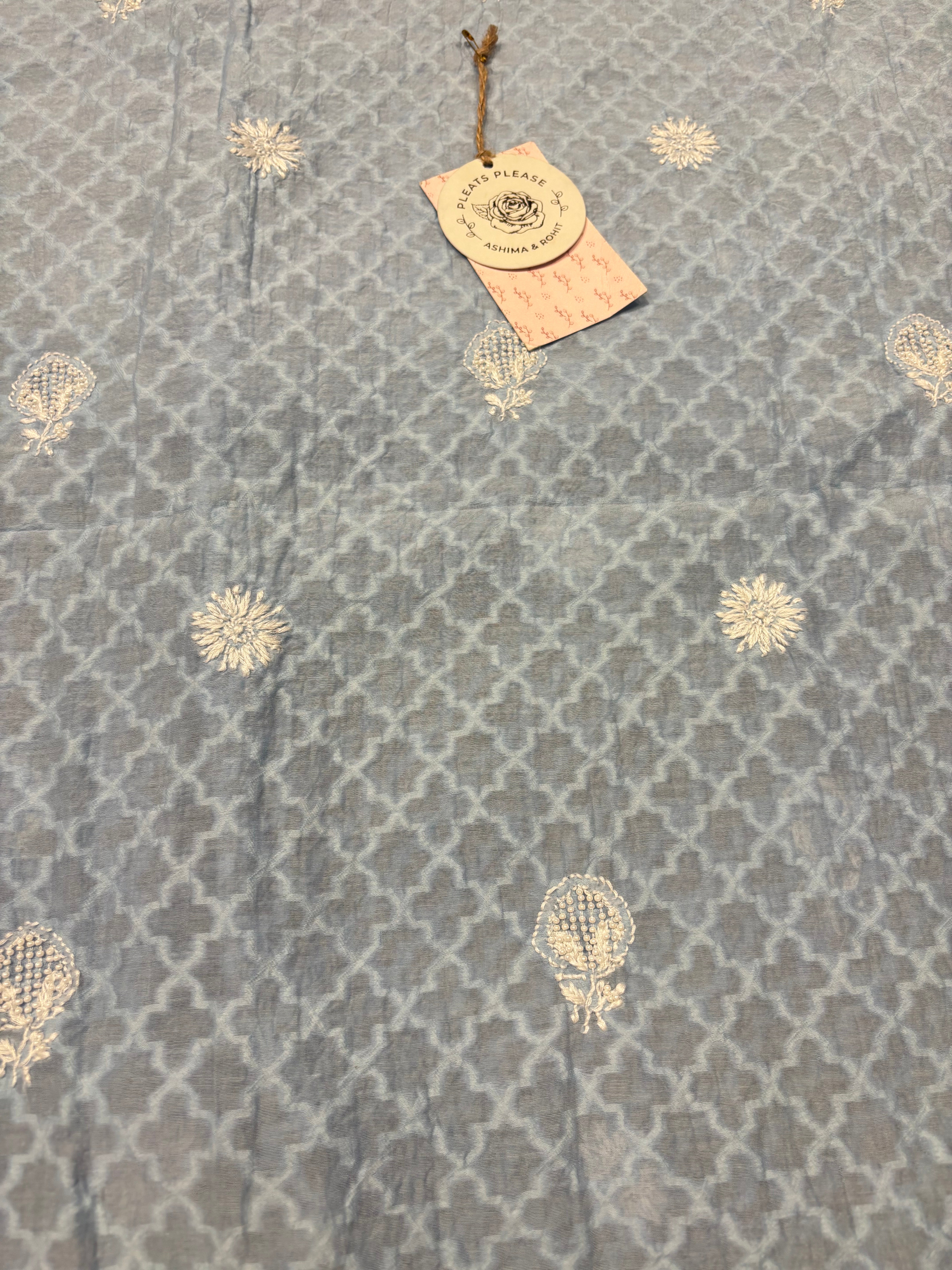 Blue Chanderi Mul Chikankari Men’s Kurta Fabric