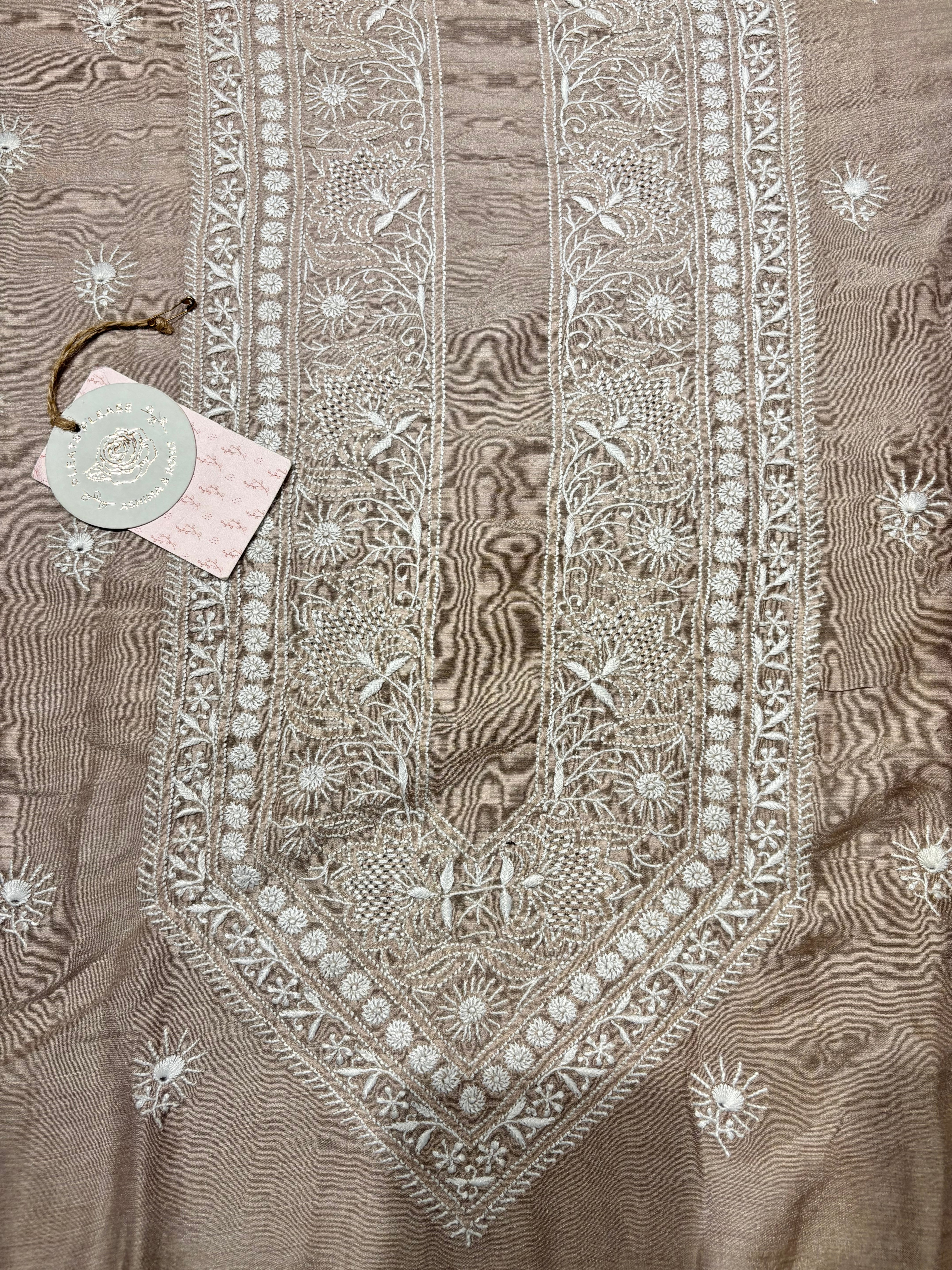 Brown Silk Chikankari Men’s Kurta Fabric
