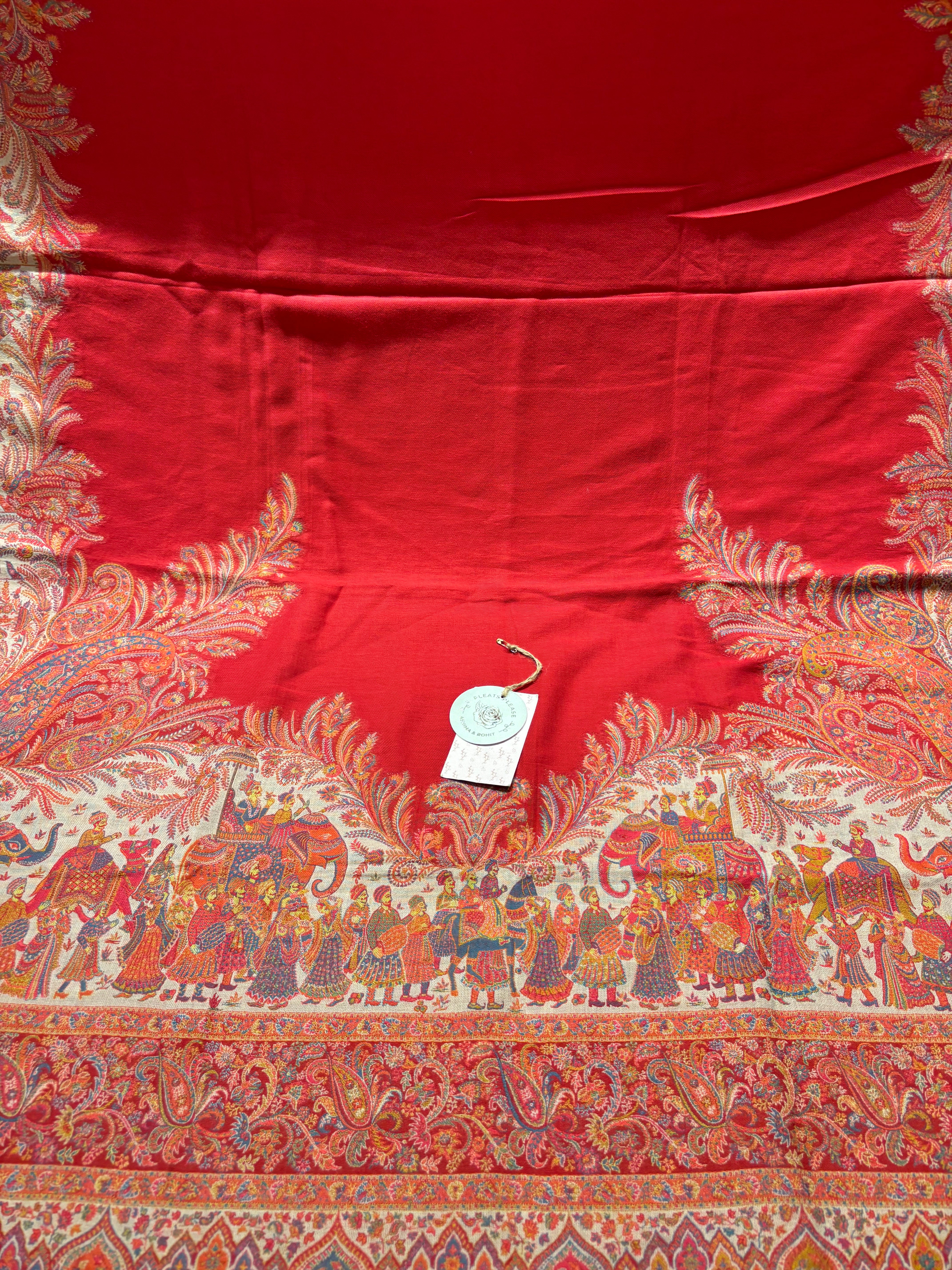 Coral Red Woollen Cashmere Shawl