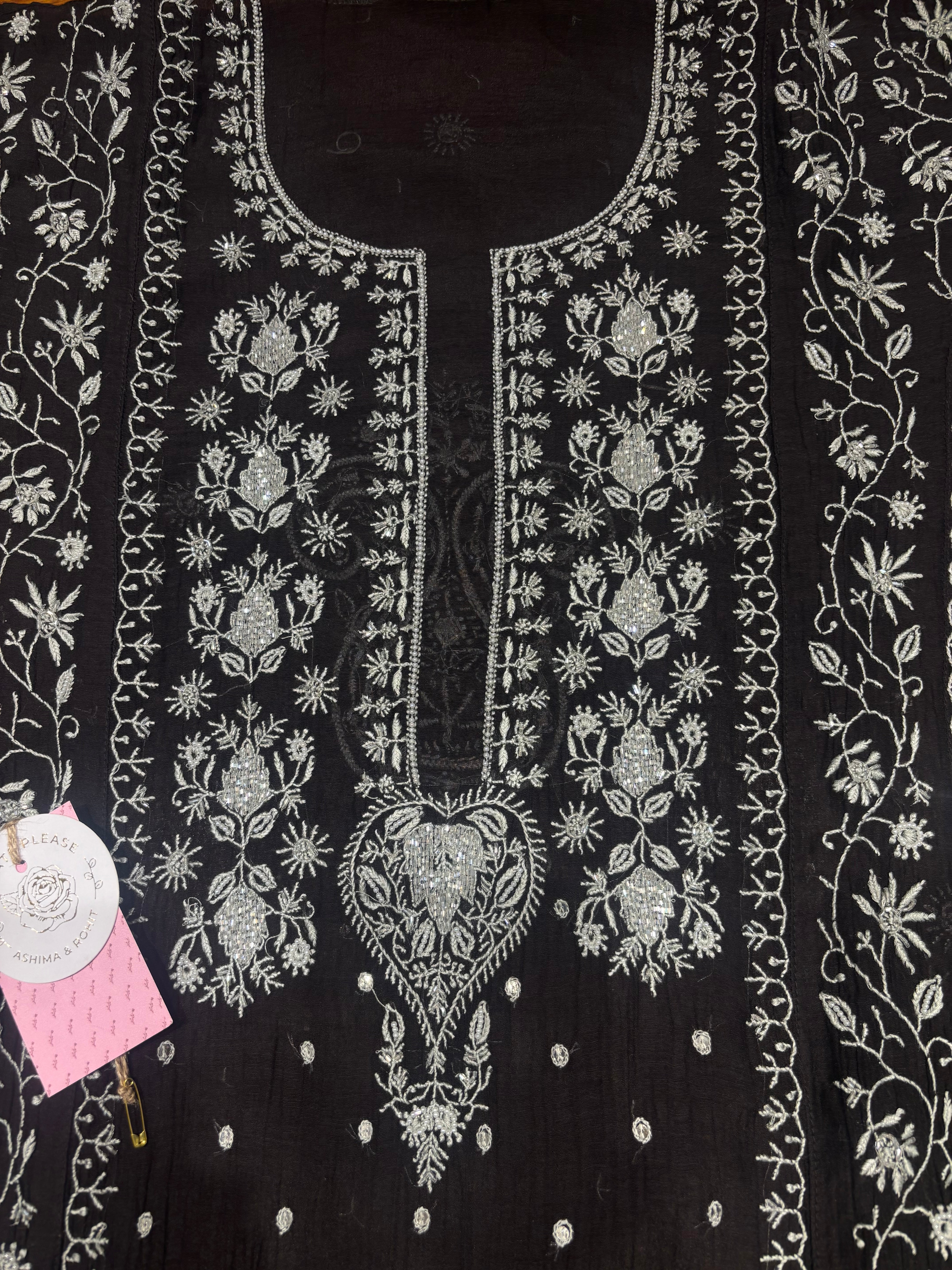 Black Chanderi Mul Chikankari Kurta & Dupatta Set