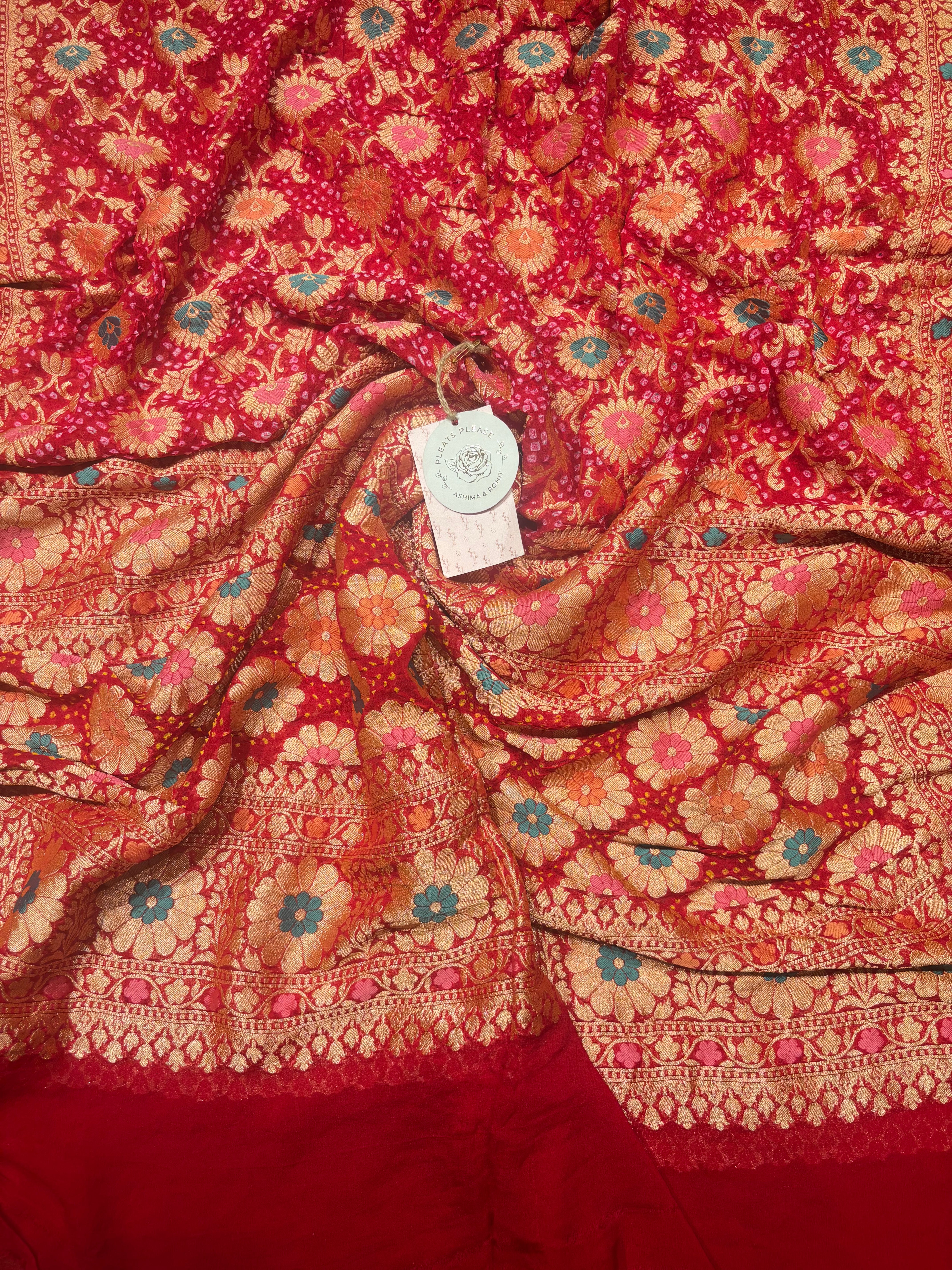 Red Bandhej Khaddi Georgette Dupatta