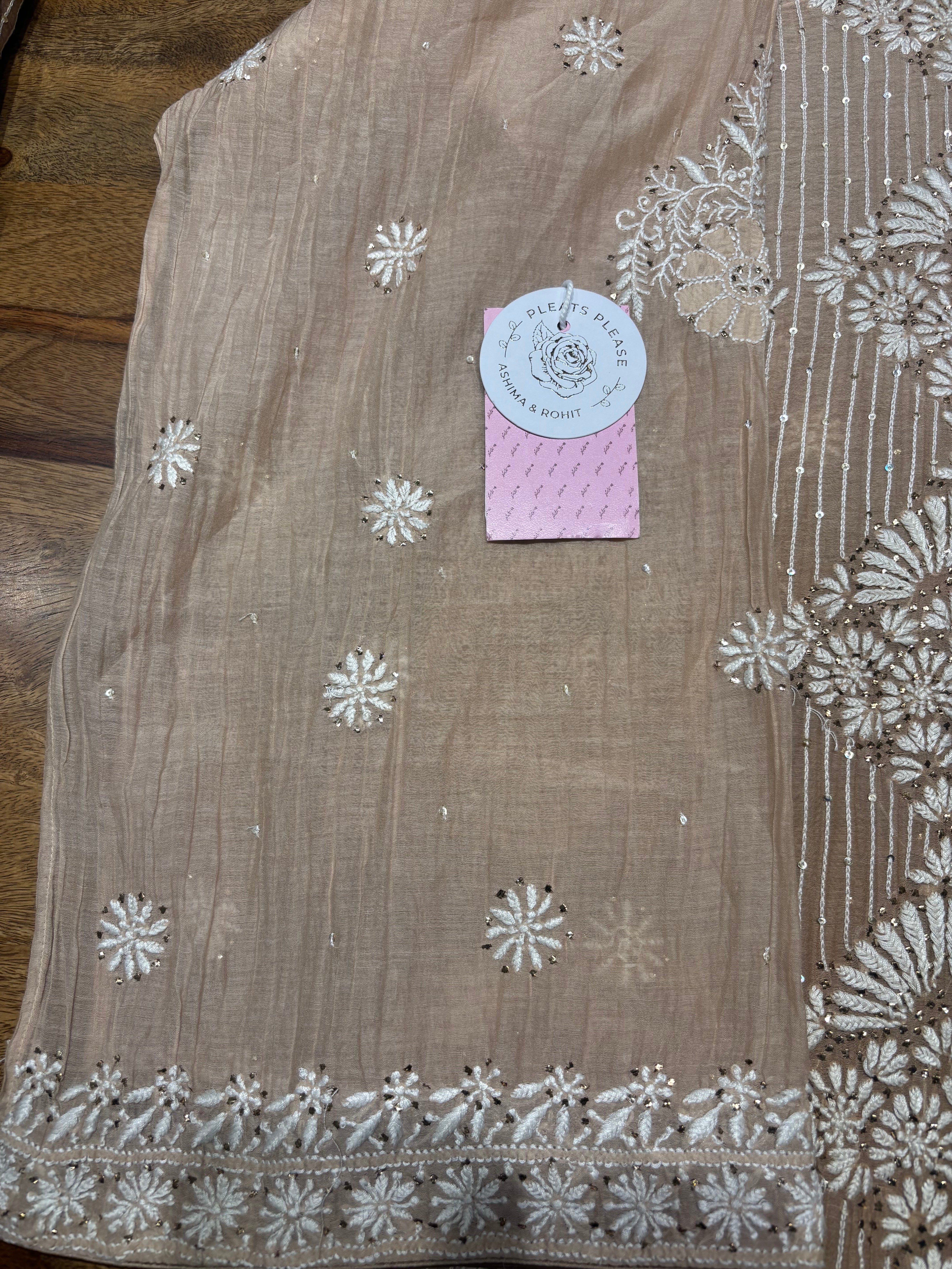 Brown Ombre Chanderi Mul Chikankari & Mukaish Kurta & Dupatta Set
