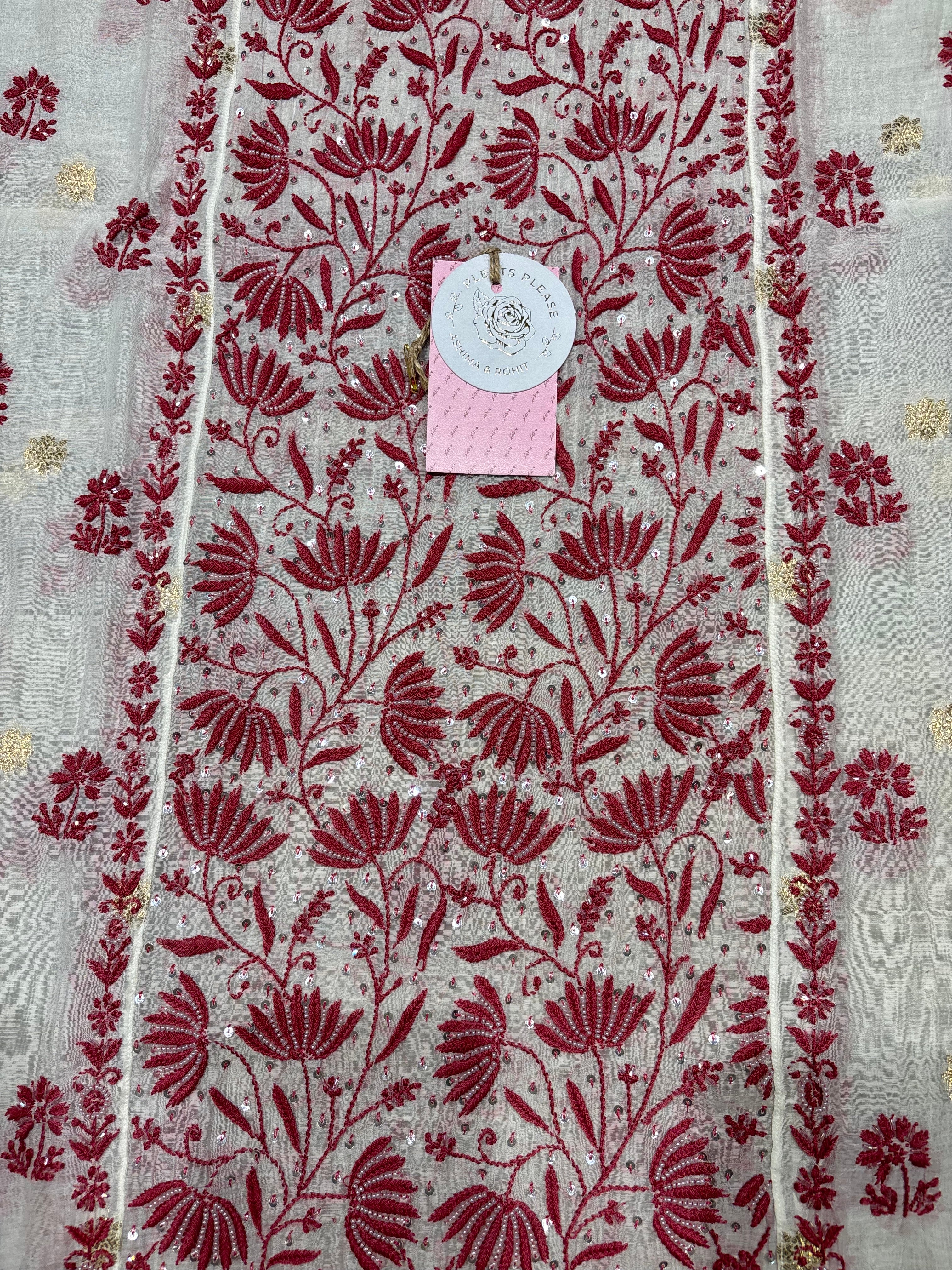 Dyeable Chanderi Mul Chikankari Kurta & Dupatta Set