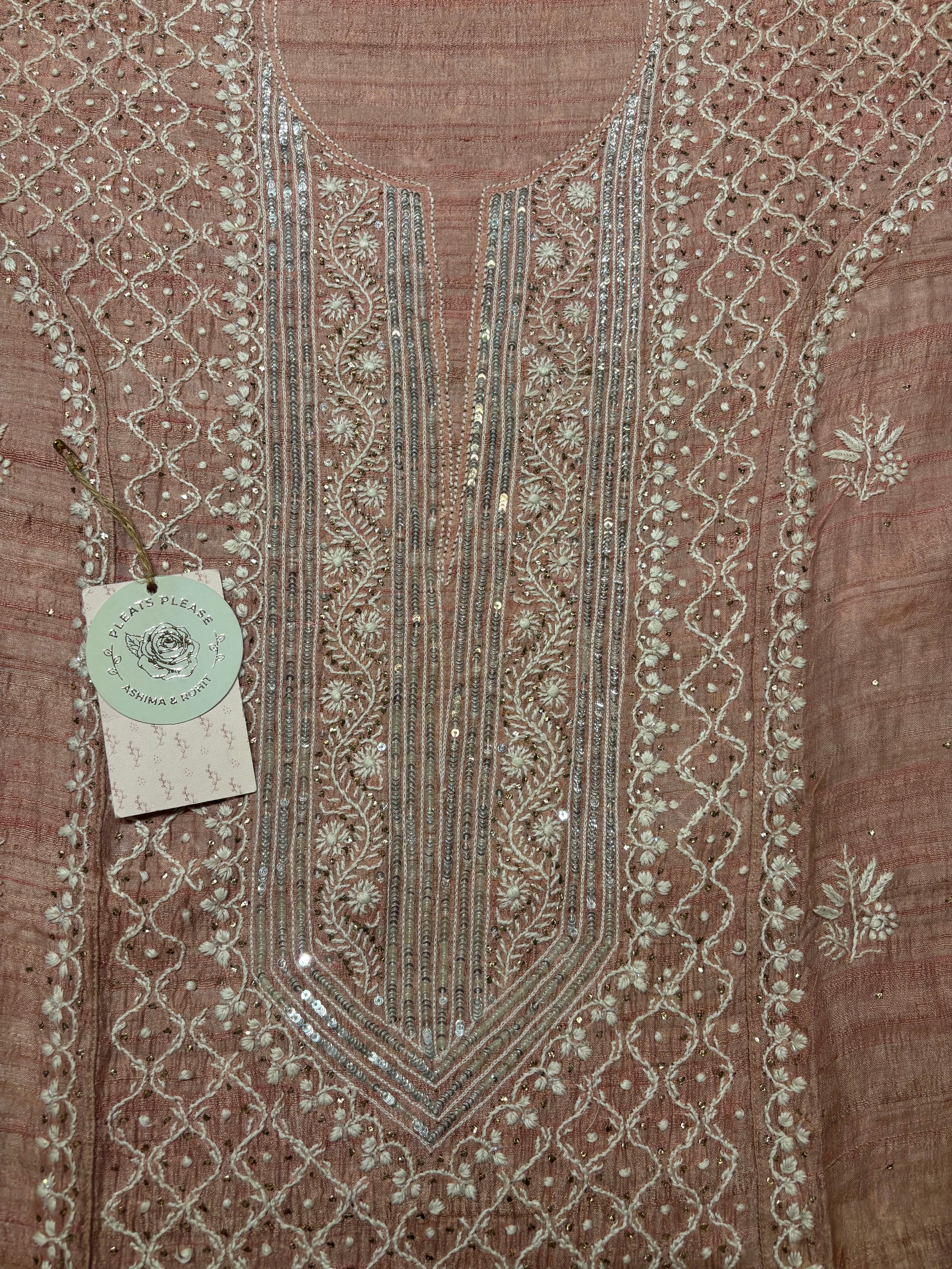 Flamingo Tussar Silk Chikankari And Mukaish Kurta And Dupatta Set