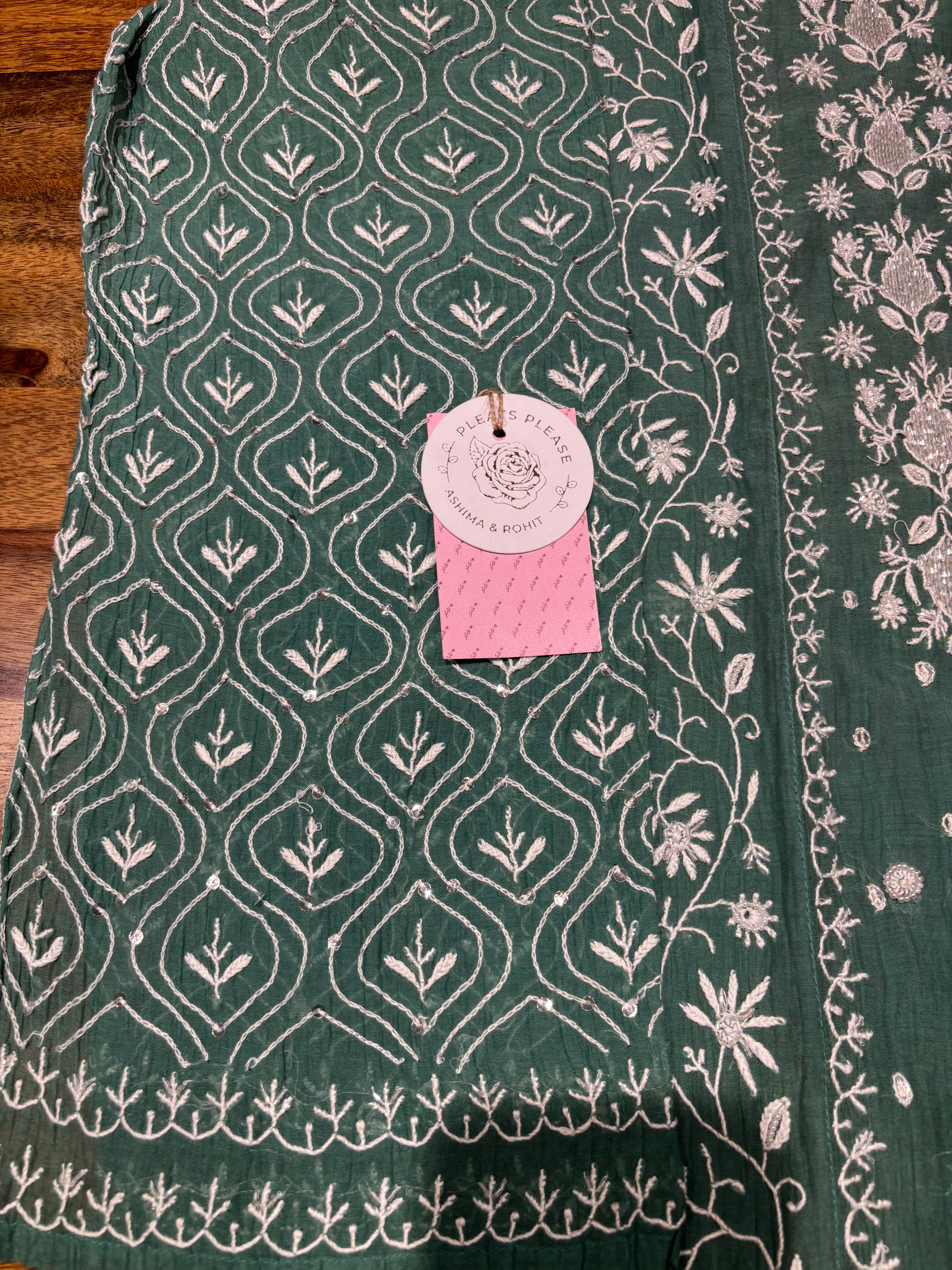 Clover Green Chanderi Mul Chikankari Kurta & Dupatta set