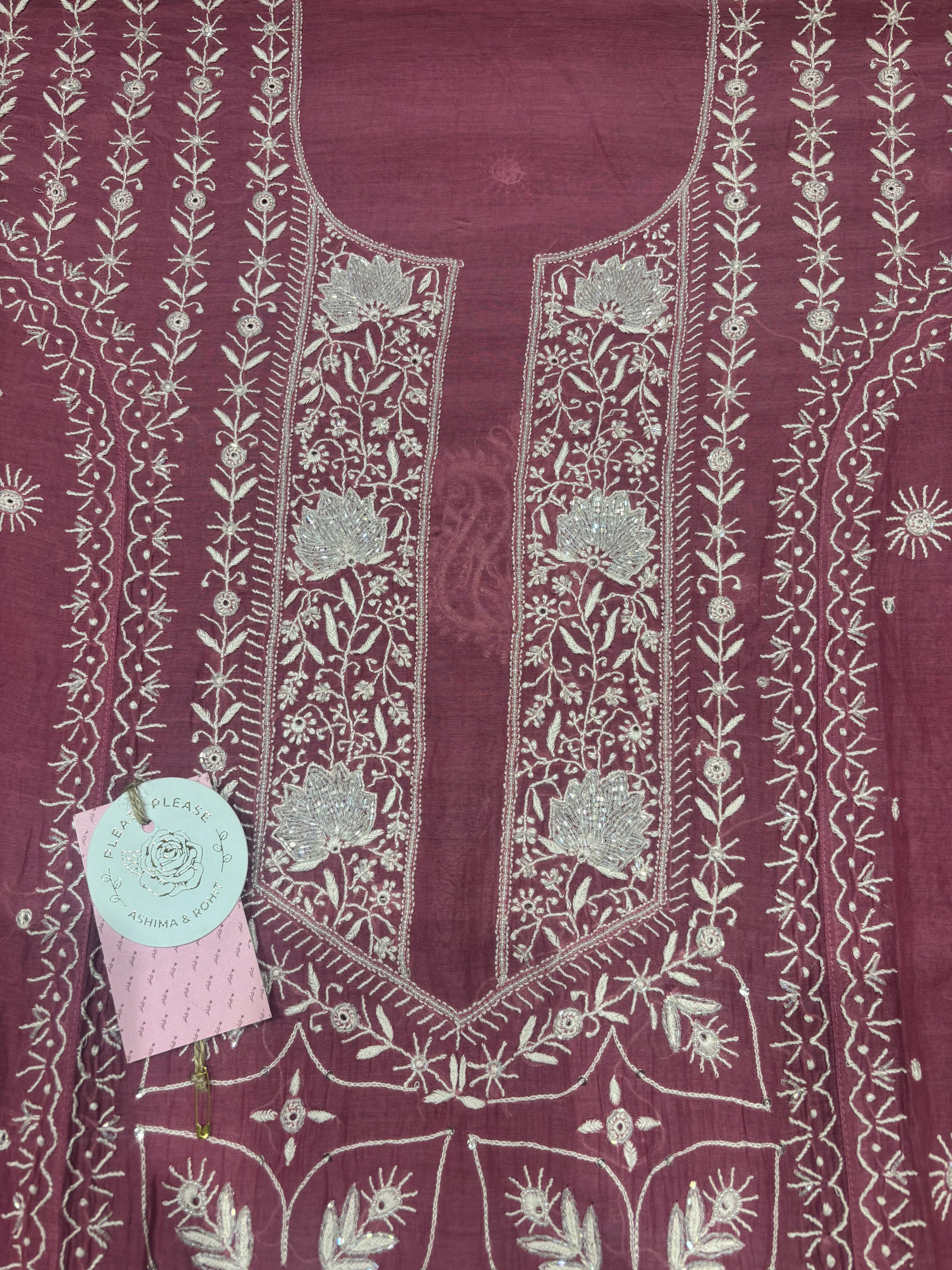 Flamingo Pink Chanderi Mul Chikankari Kurta & Dupatta Set