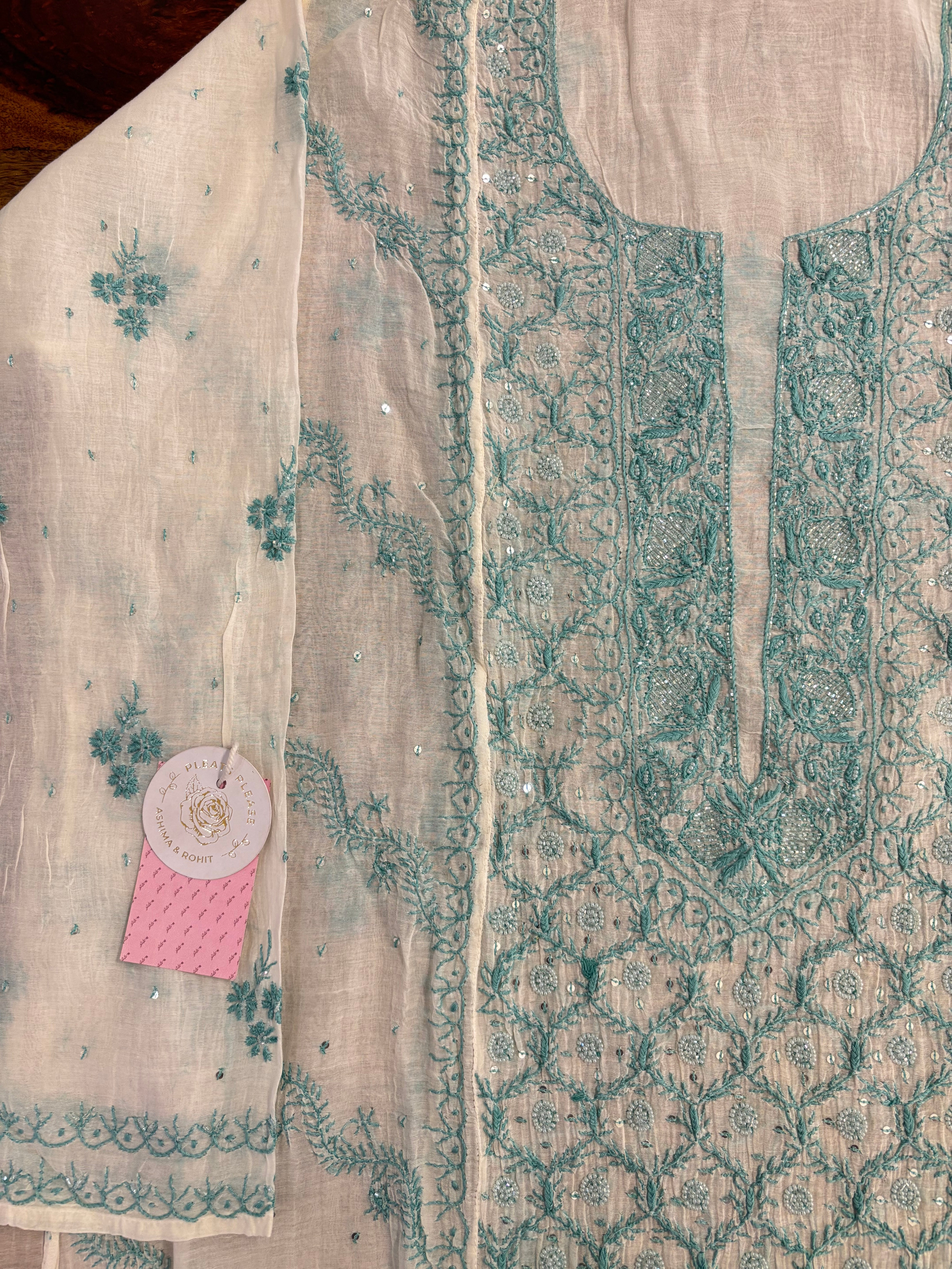 Dyeable Chanderi Mul Chikankari Kurta & Dupatta