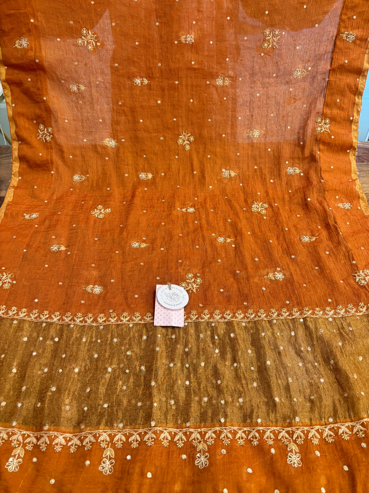 Burnt Orange Pure & Premium Tissue Chikankari Anarkali And Dupatta With Bottom