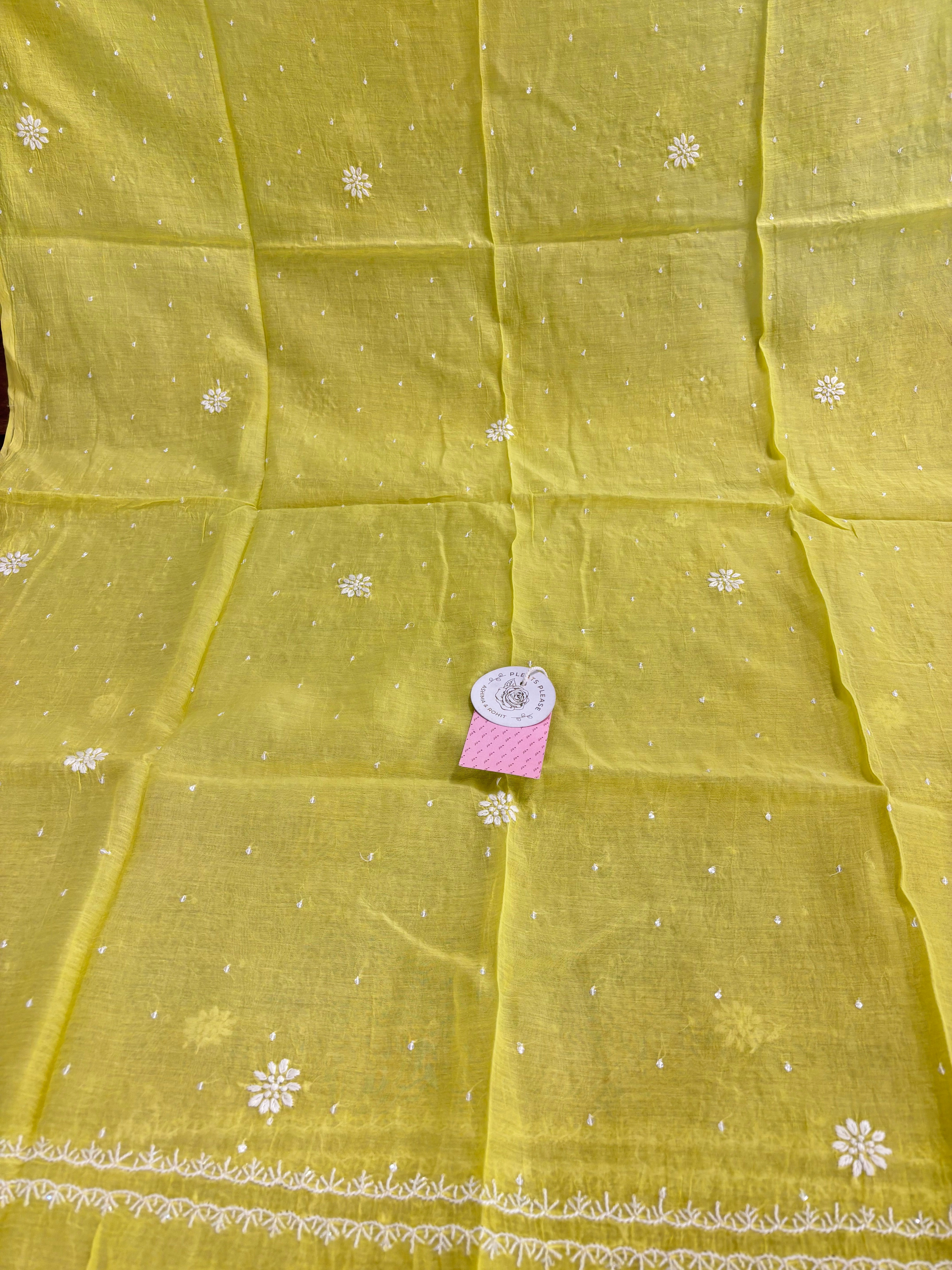 Neon Green Chanderi Mul Chikankari Kurta & Dupatta