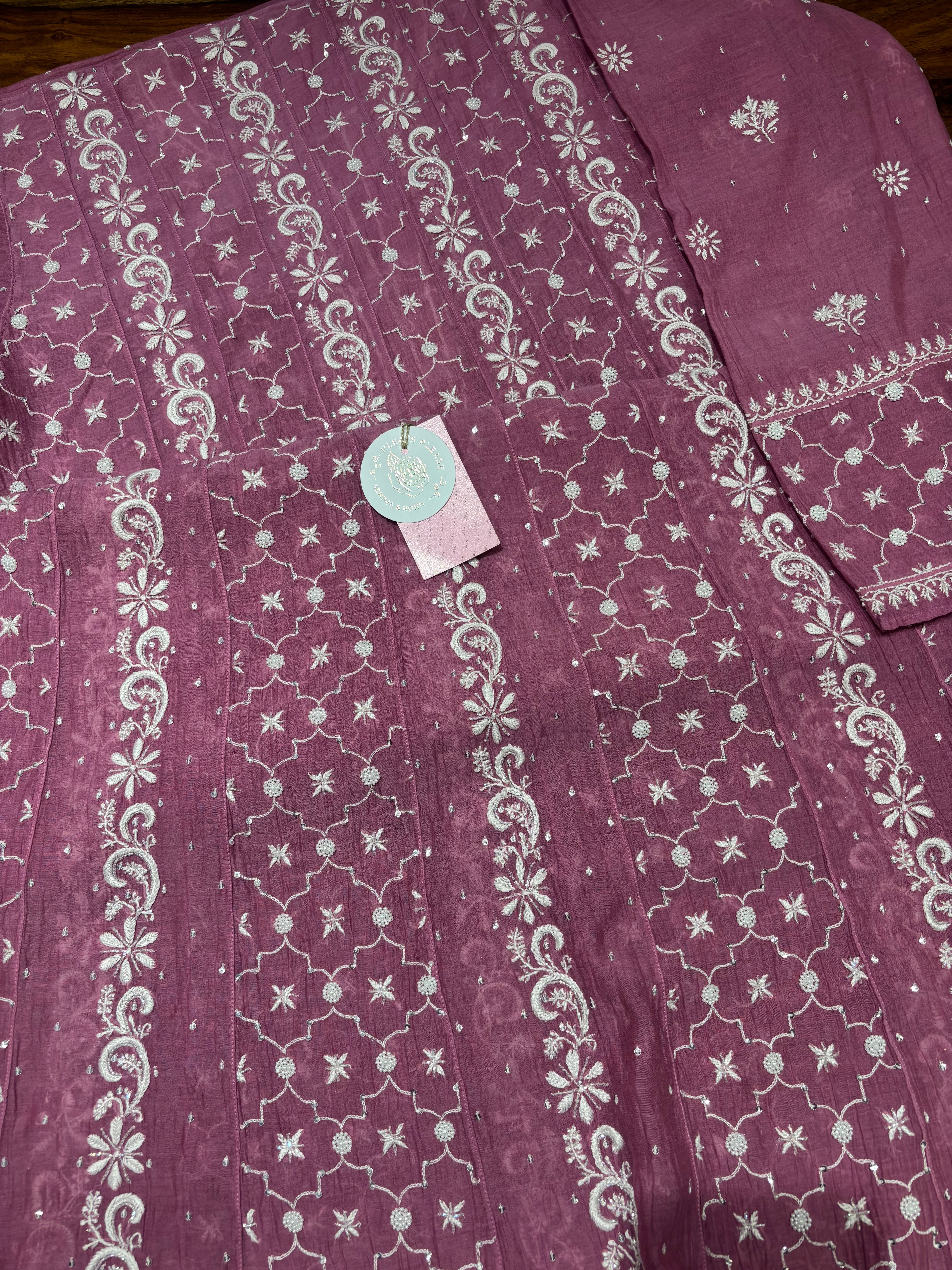Rouge Pink Chanderi Mul Chikankari Anarkali & Dupatta Set