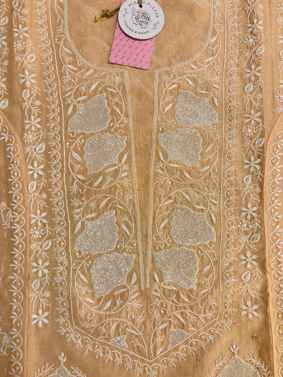 Gold Cream Chanderi Chikankari Kurta & Dupatta