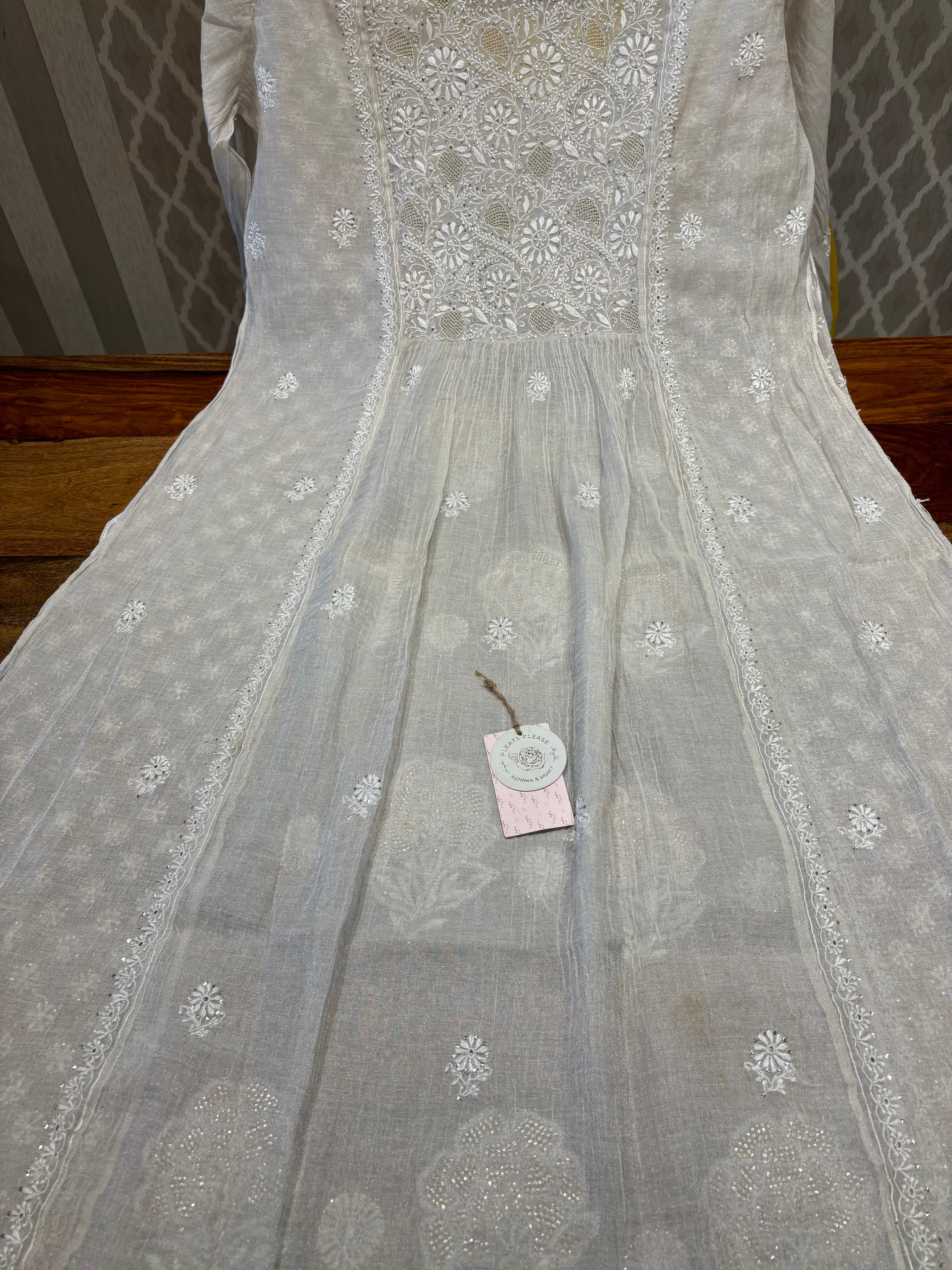 Dyeable Pure and Premium Silver Tissue Angrakha Kurta and Dupatta set