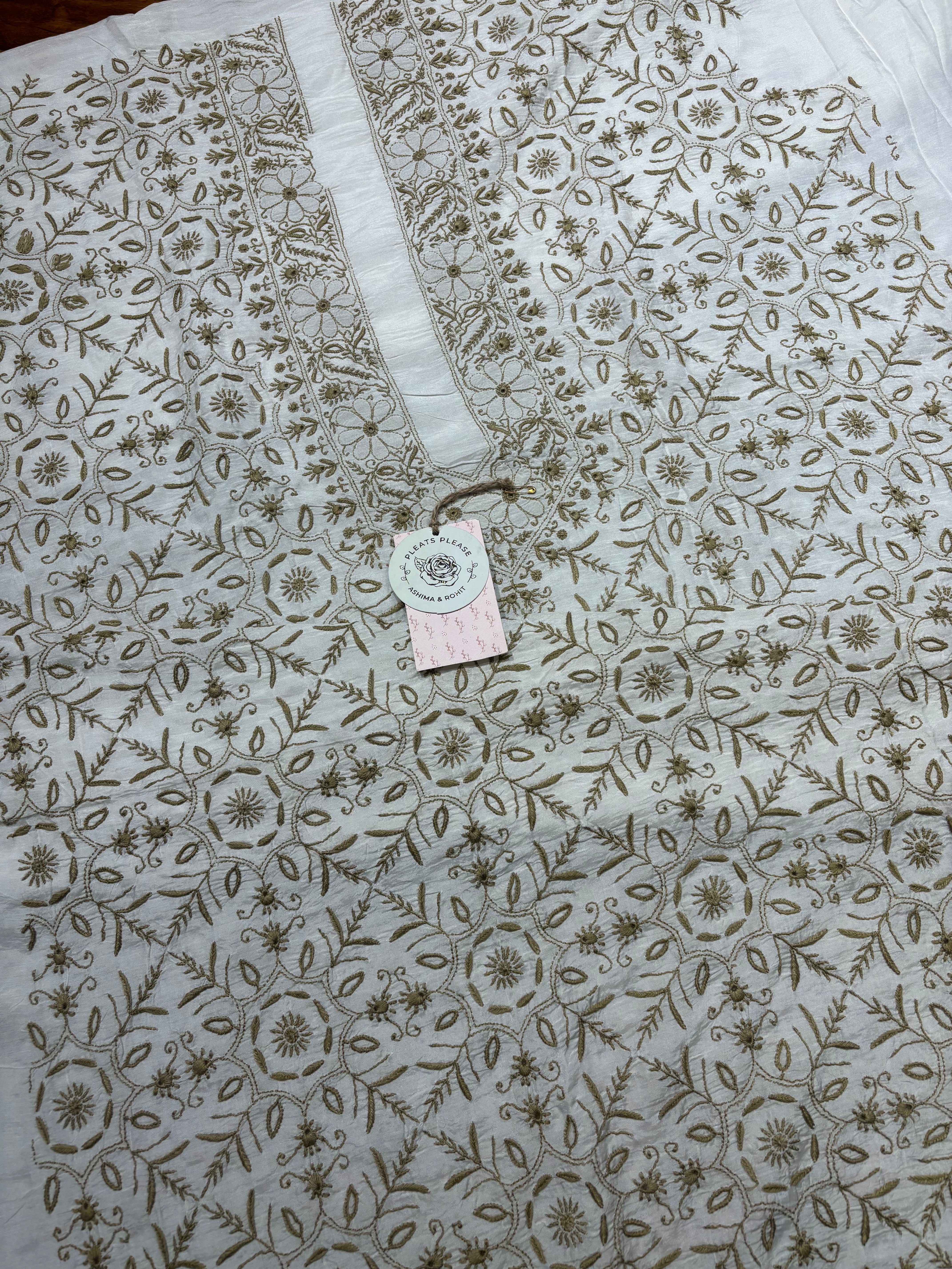 Dyeable Pure Muslin Silk Chikankari Men’s Kurta Fabric