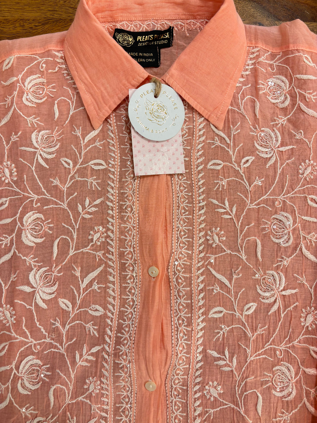 Peach Chanderi Mul Chikankari Women’s Shirt