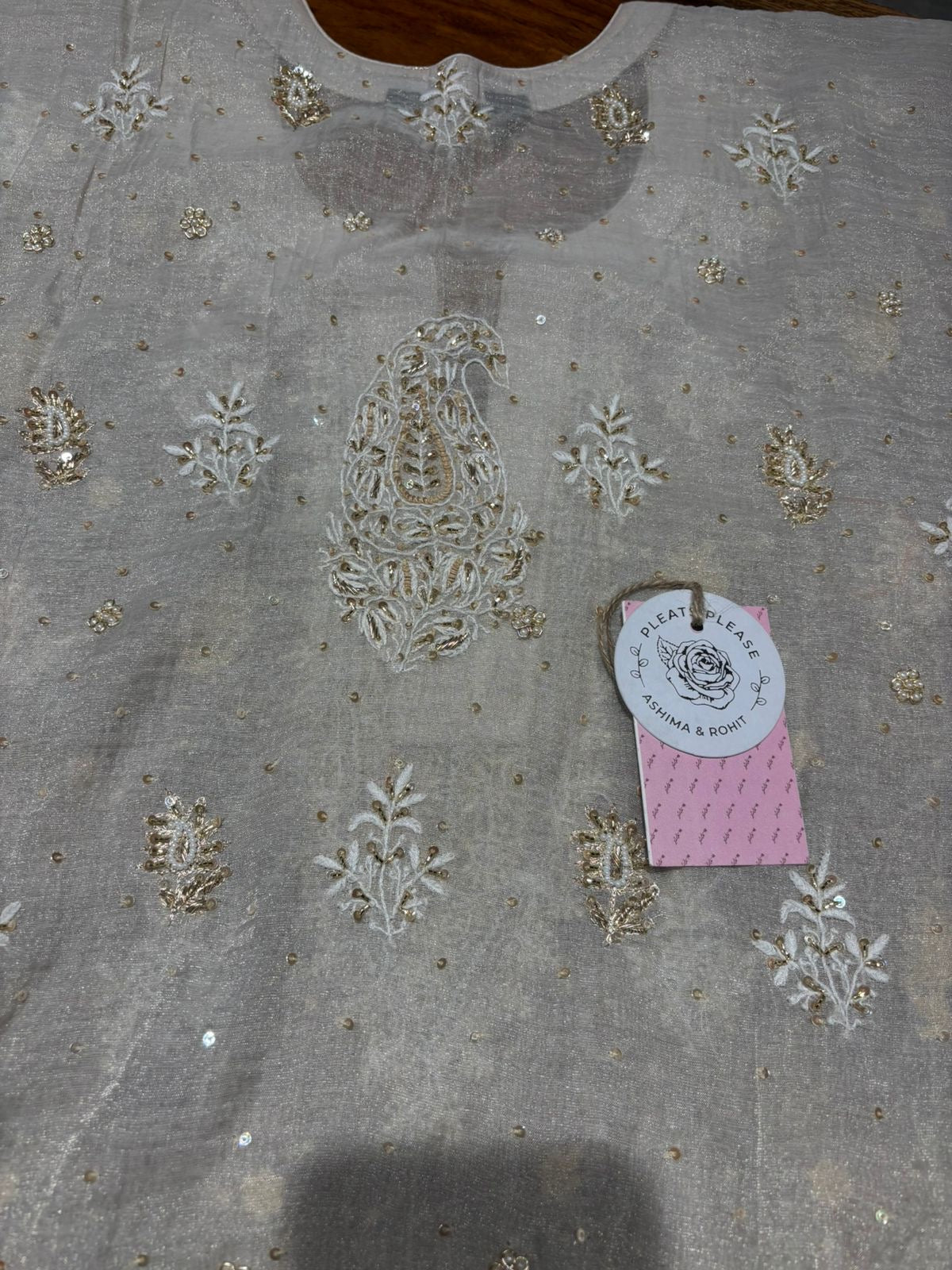 Dyeable Pure & Premium Silver Tissue Chikankari Kurta & Dupatta Set - Pleats PleaseChikankari