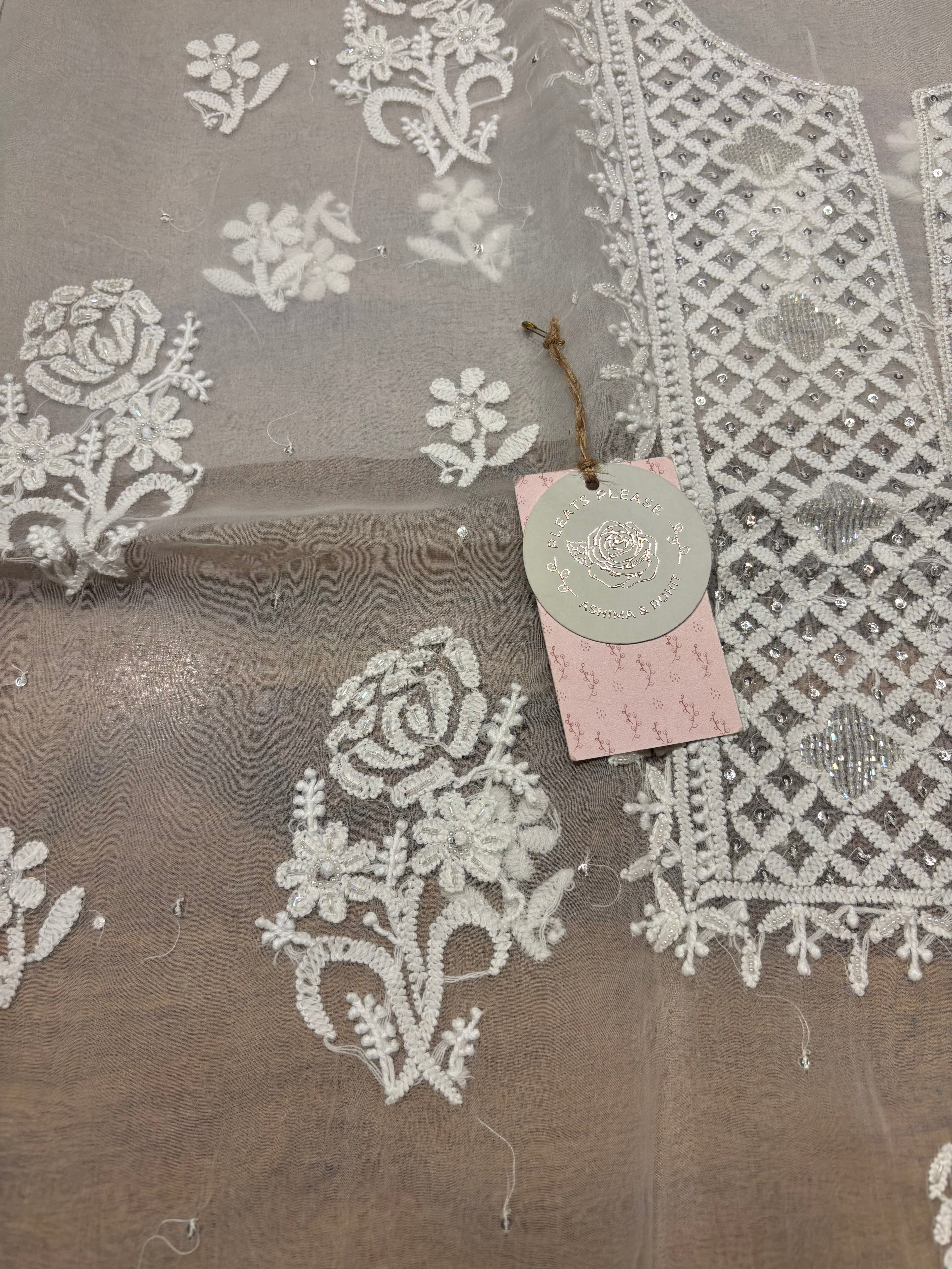Dyeable Pure Organza Silk Chikankari Kurta And Dupatta Fabric