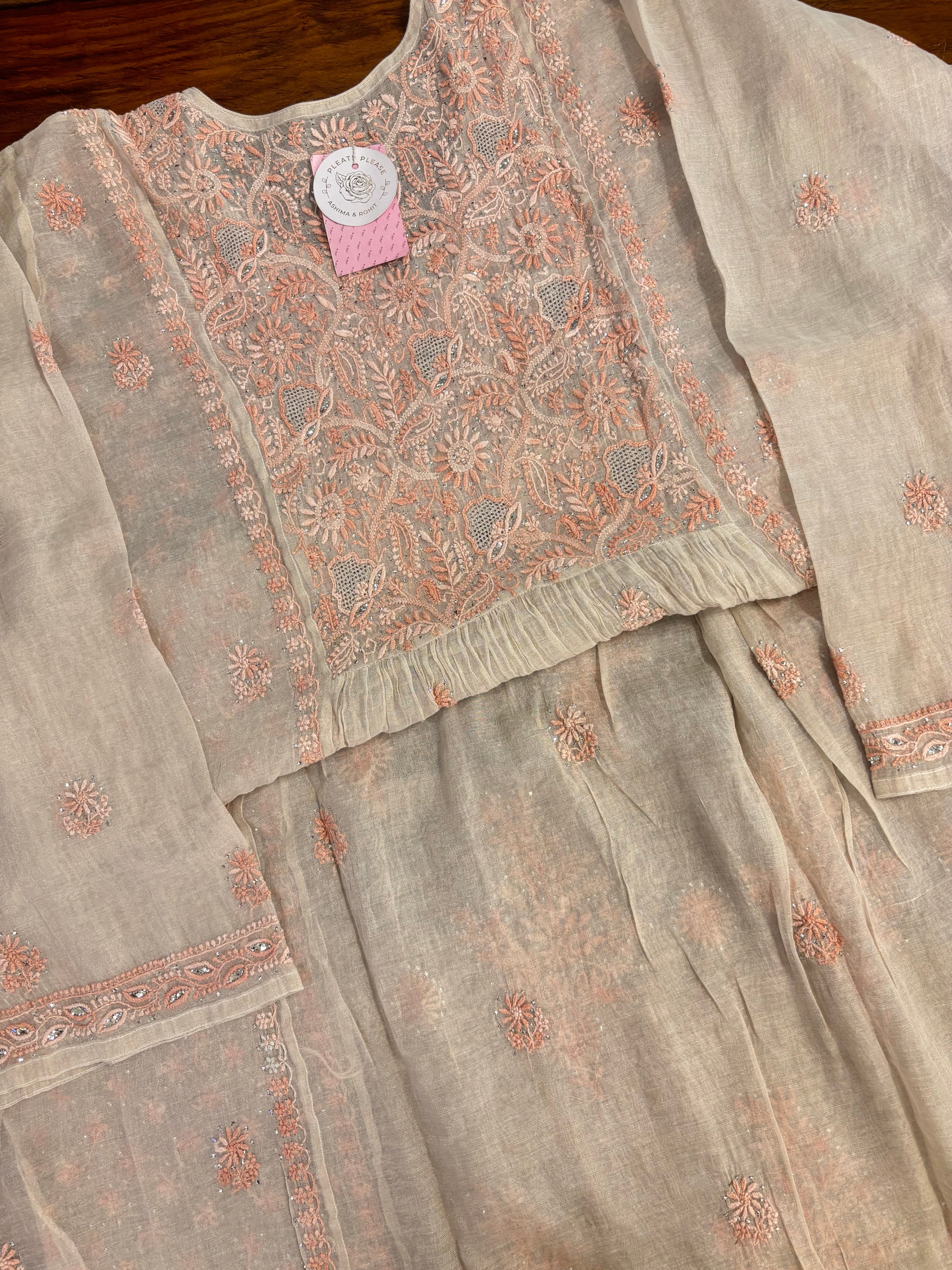 Dyeable Pure & Premium Silver Tissue Mukaish Chikankari Angrakha Kurta & Dupatta