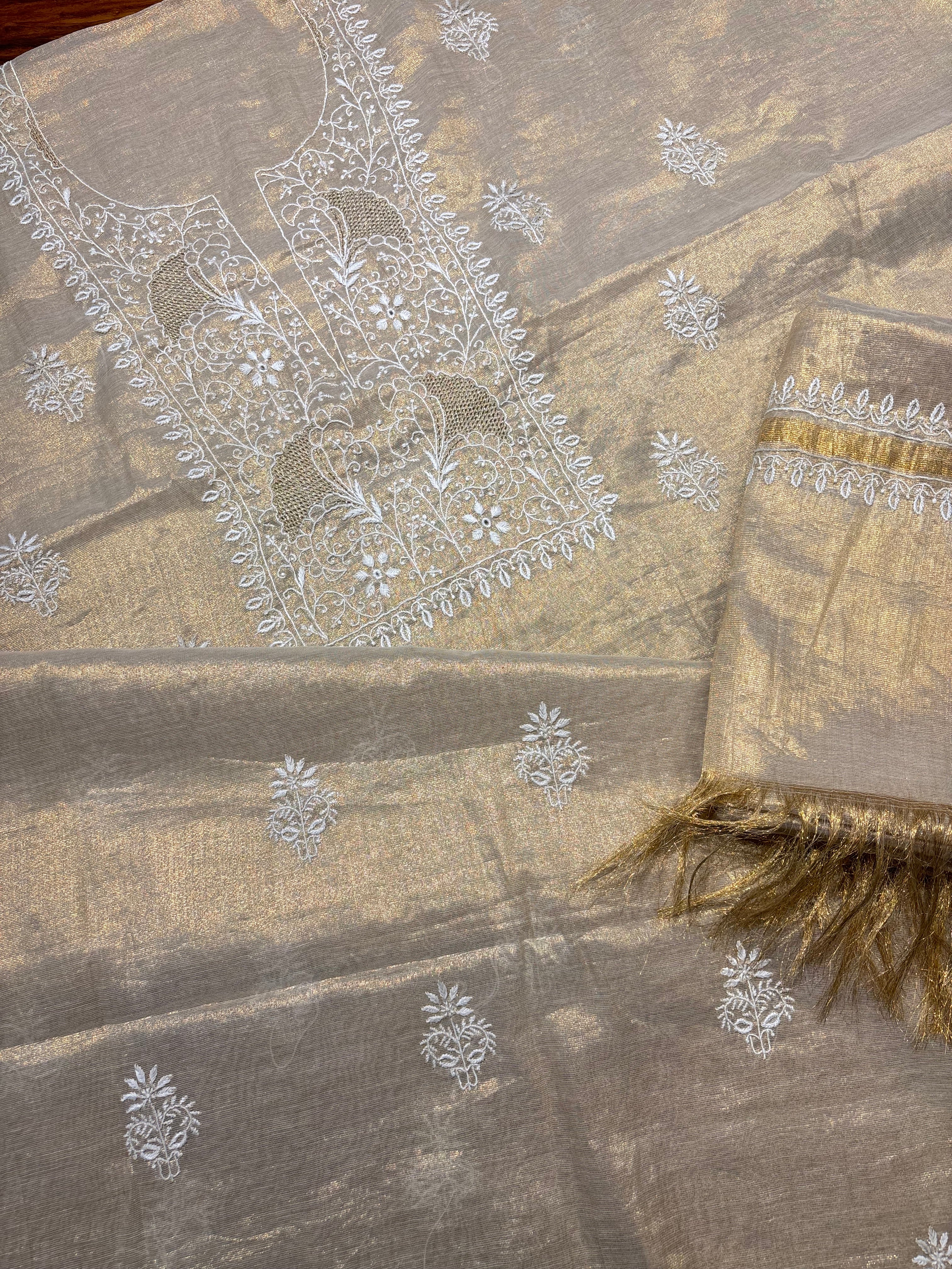Dyeable Tissue Chikankari Kurta and Dupatta Fabric