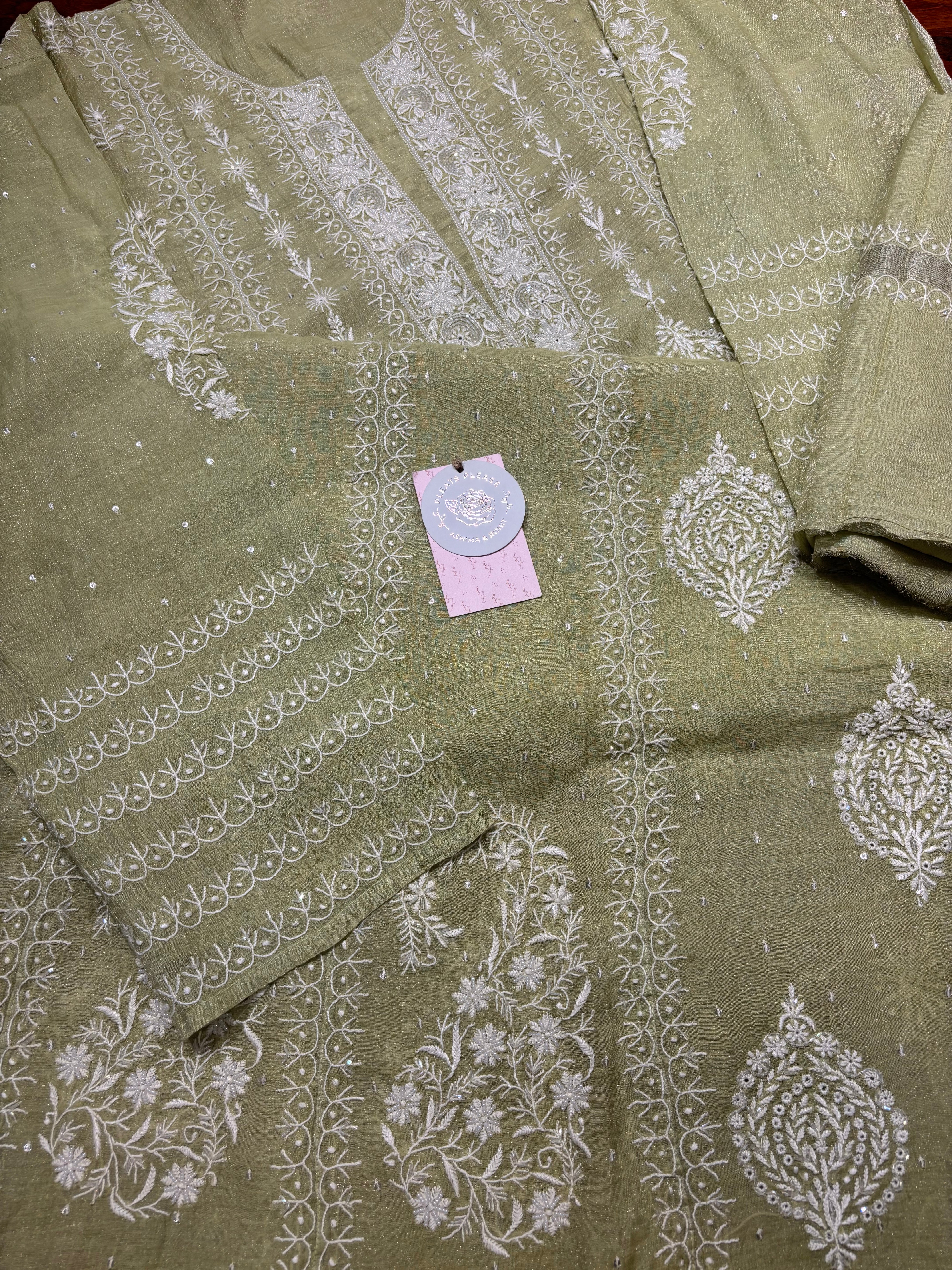 Green Tissue Chikankari Anarkali and Dupatta set