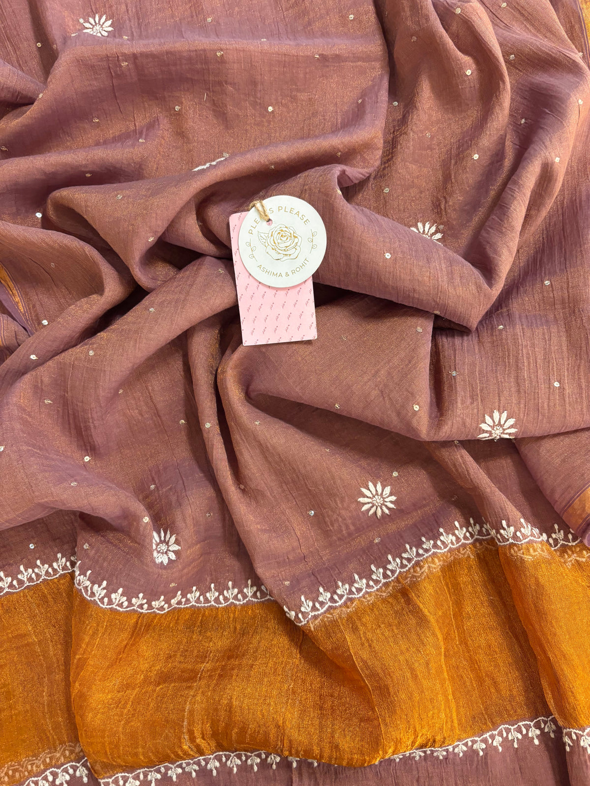Mauve-Brown Tissue Chikankari Kurta & Dupatta