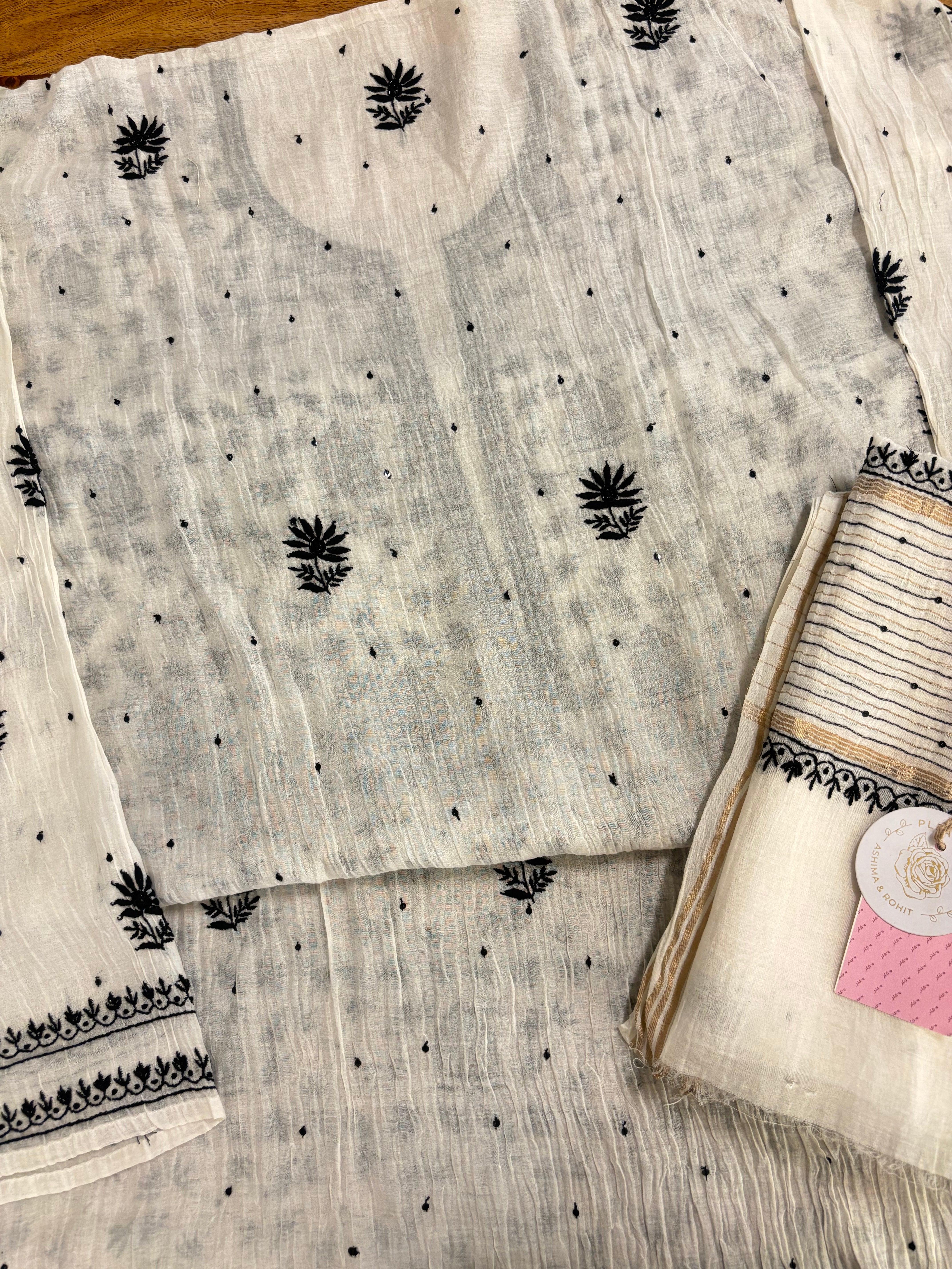 Dyeable Black & White Chikankari Kurta &Dupatta