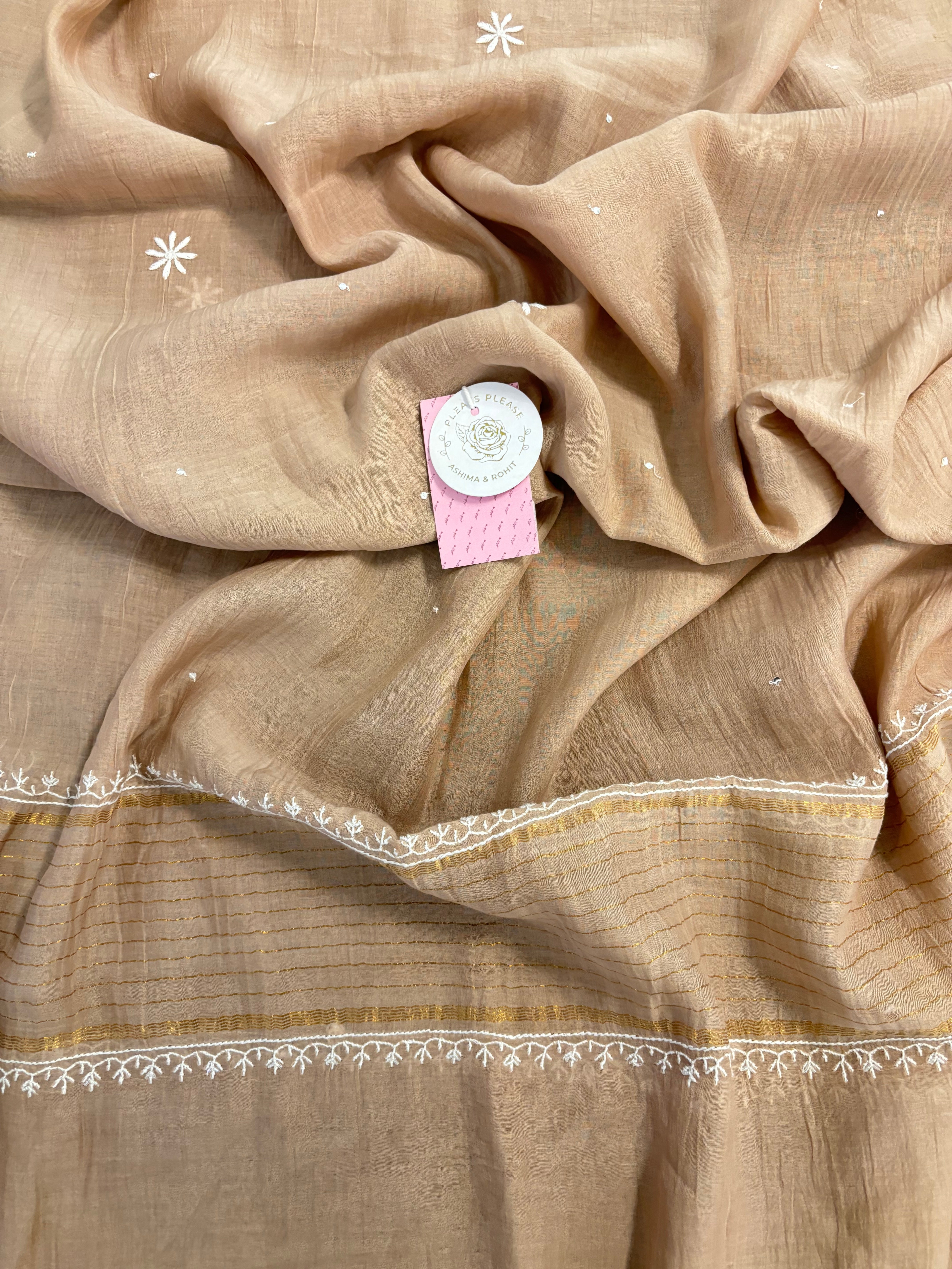 Nude Beige Chanderi Chikankari Kurta & Dupatta