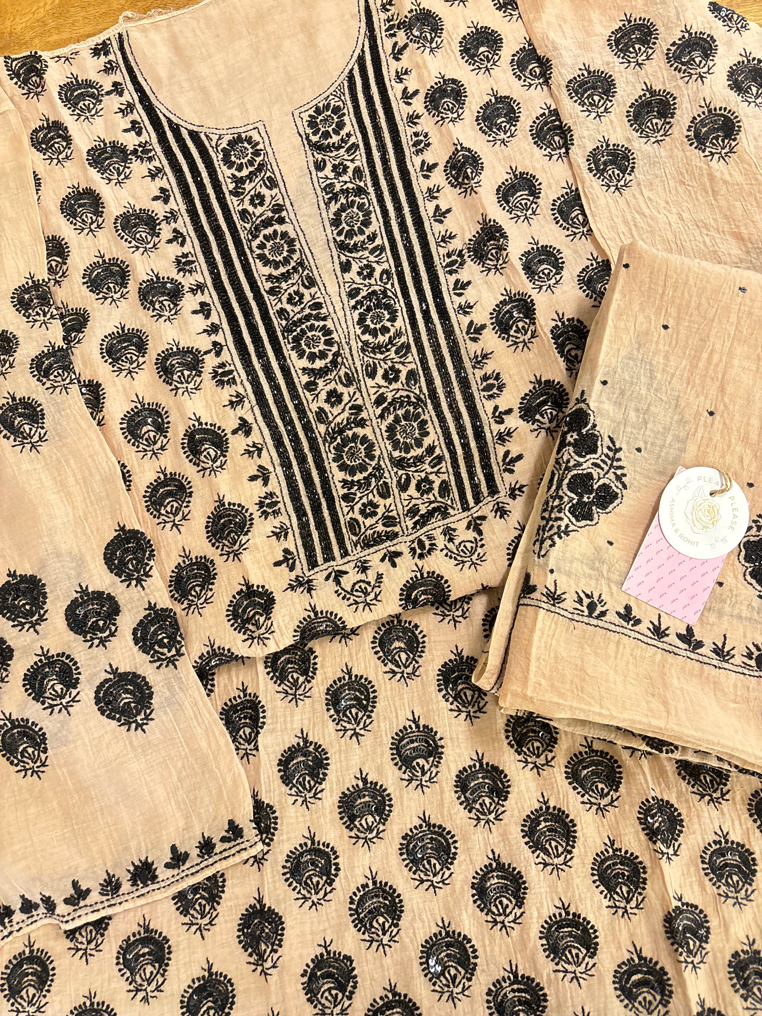 Beige Chanderi Chikankari Kurta & Dupatta