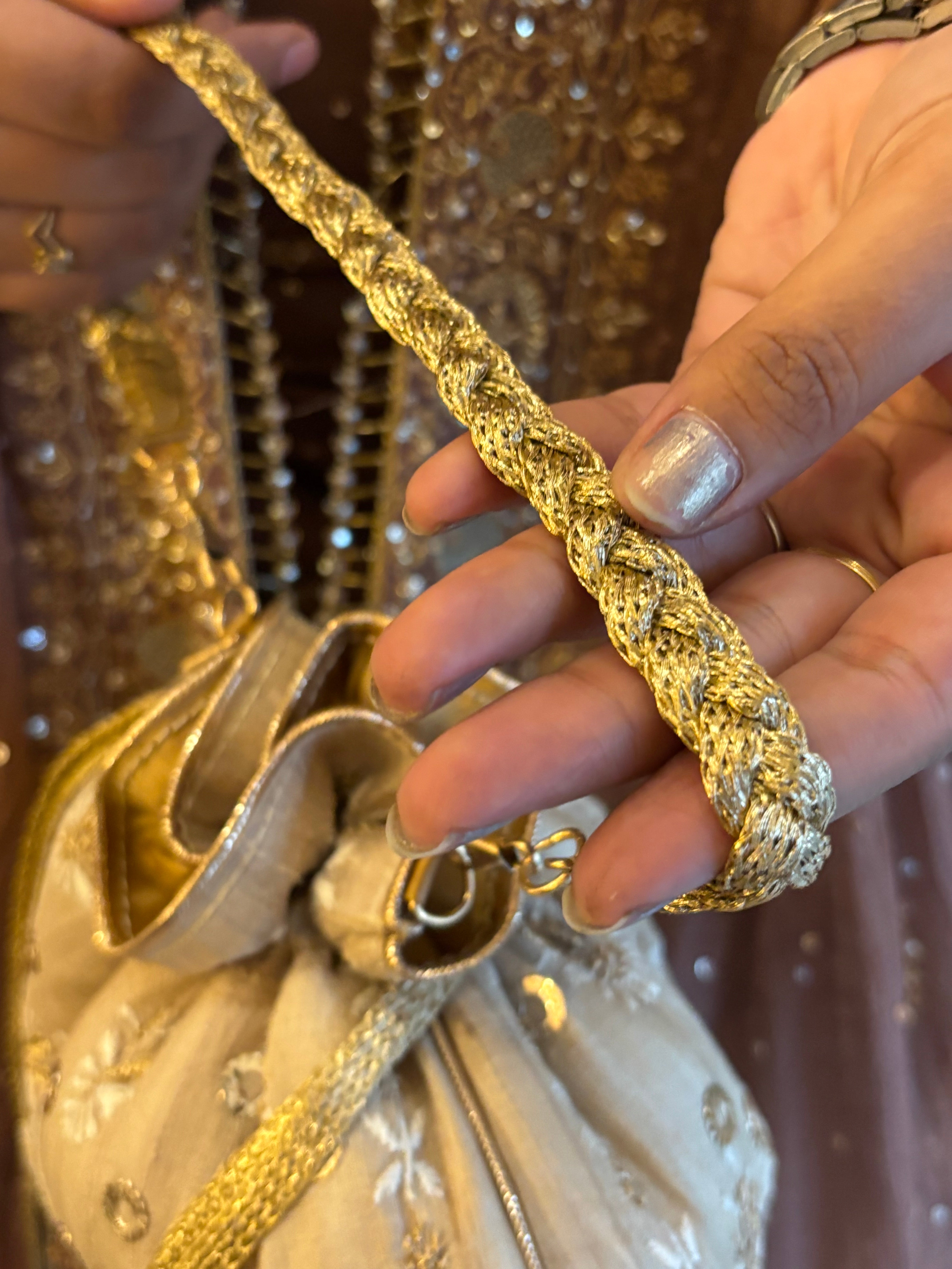 Beige Chikankari and Mukaish Batua