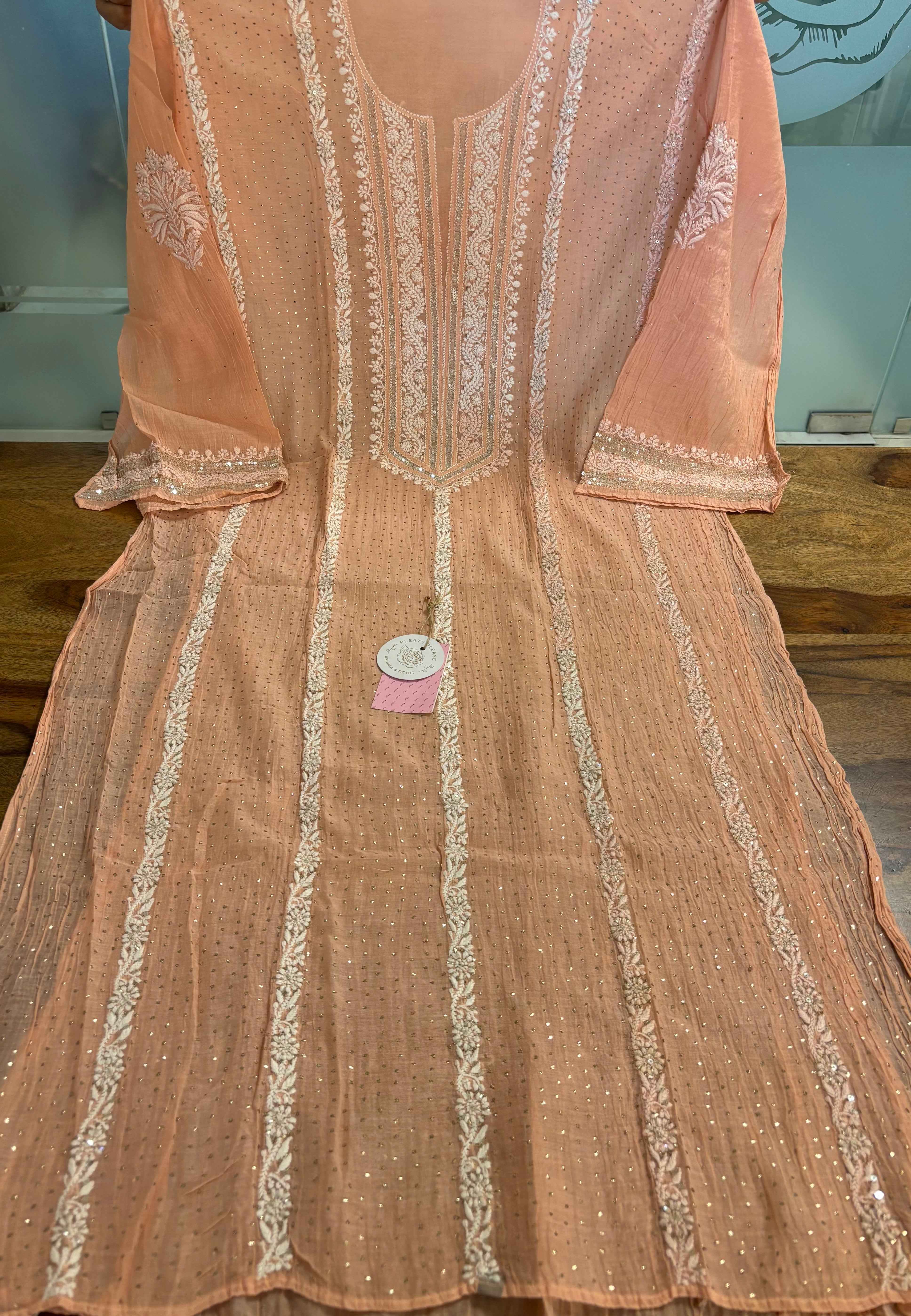 Peach Chanderi Mukaish Kurta Dupatta set