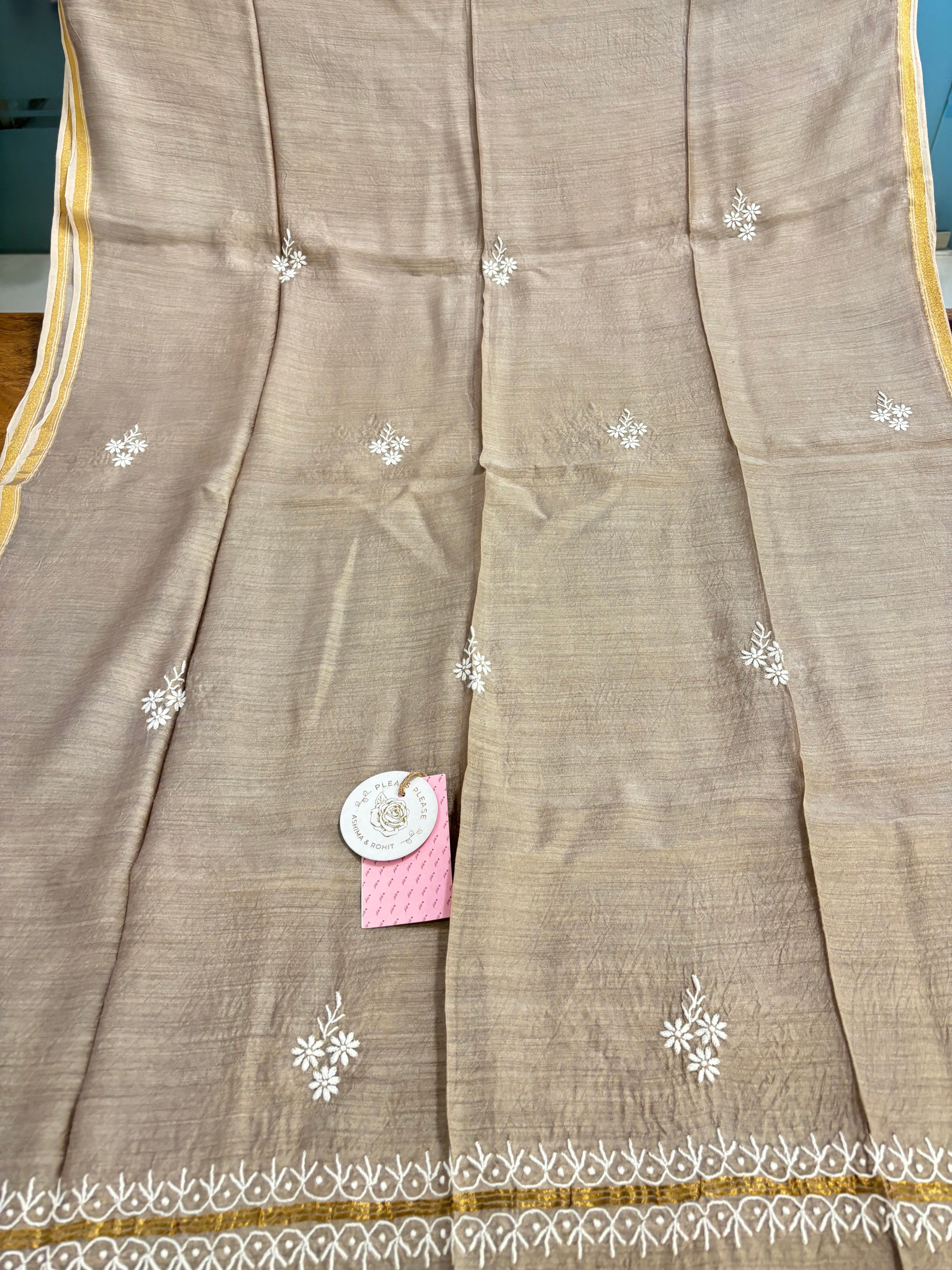 Hazelnut Brown Monga Silk Chikankari Kurta & Dupatta