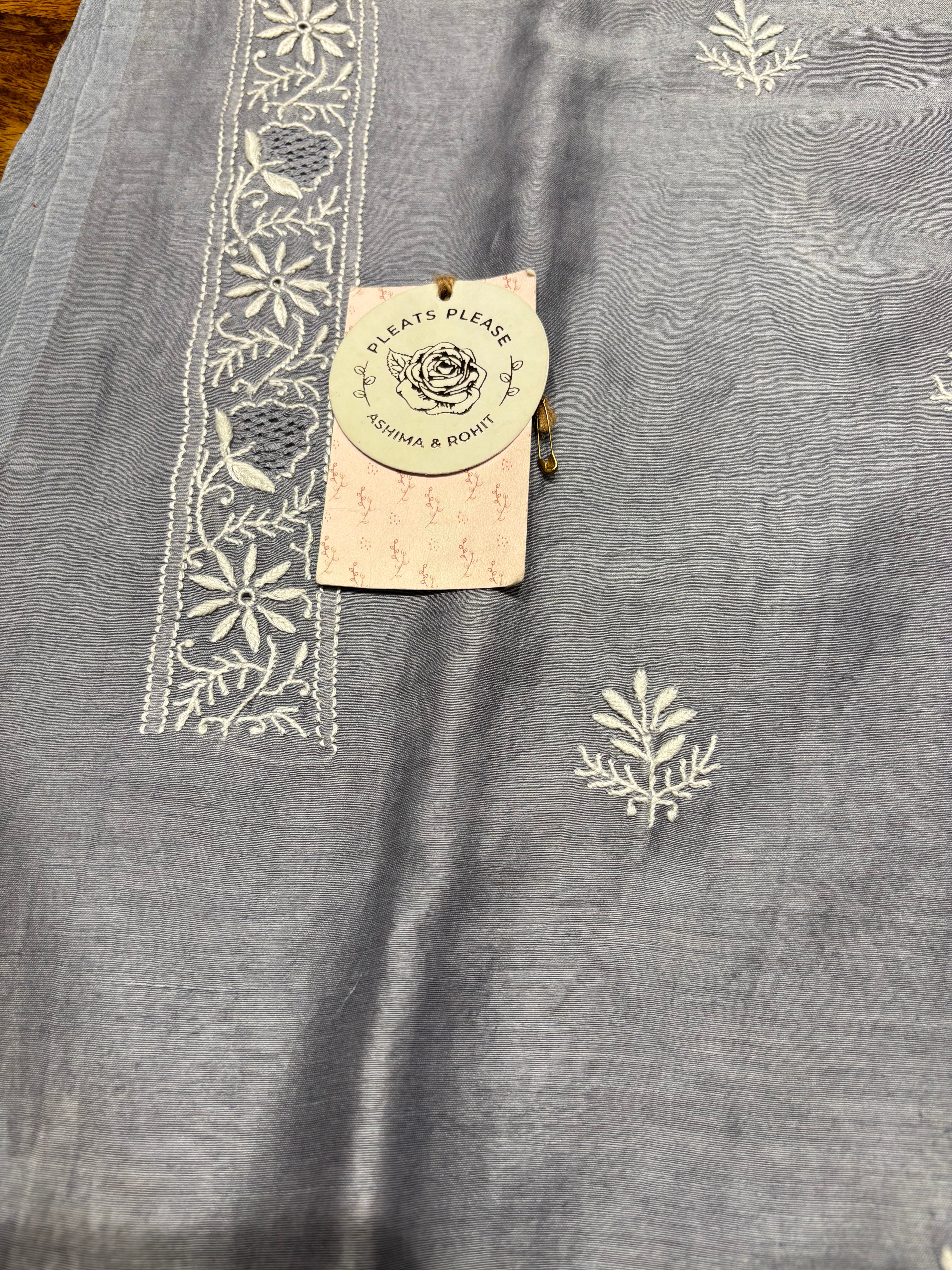 Greyish Blue Linen Chikankari Men’s Kurta Fabric