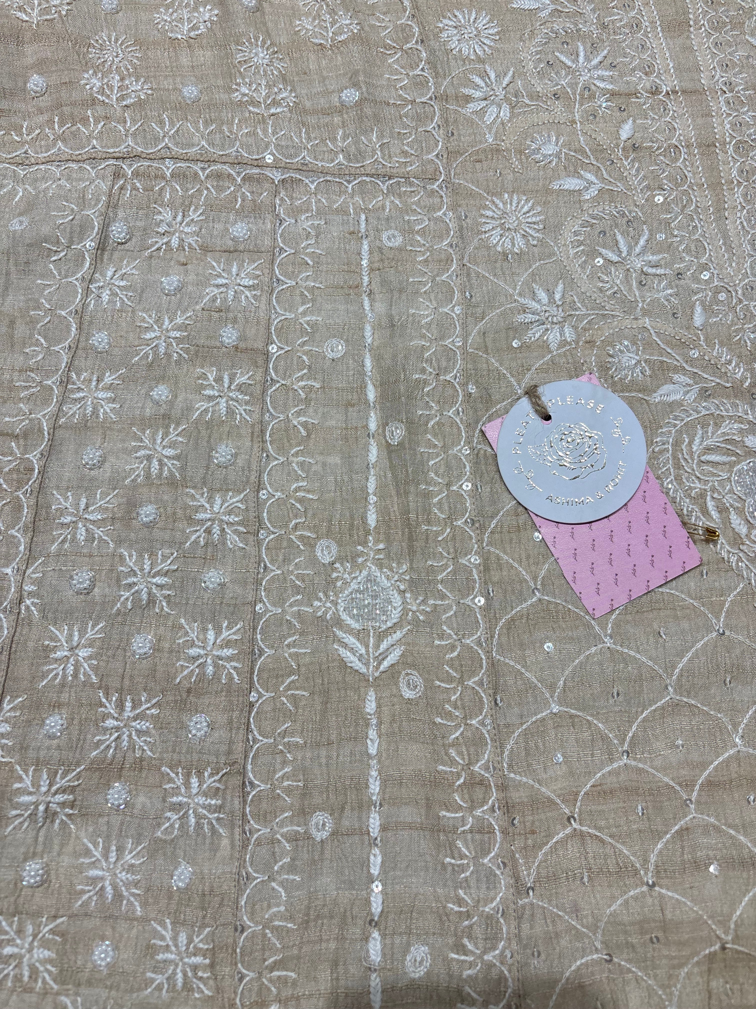 Dyeable Pure & Premium Tussar Silk Chikankari Anarkali & Dupatta Set