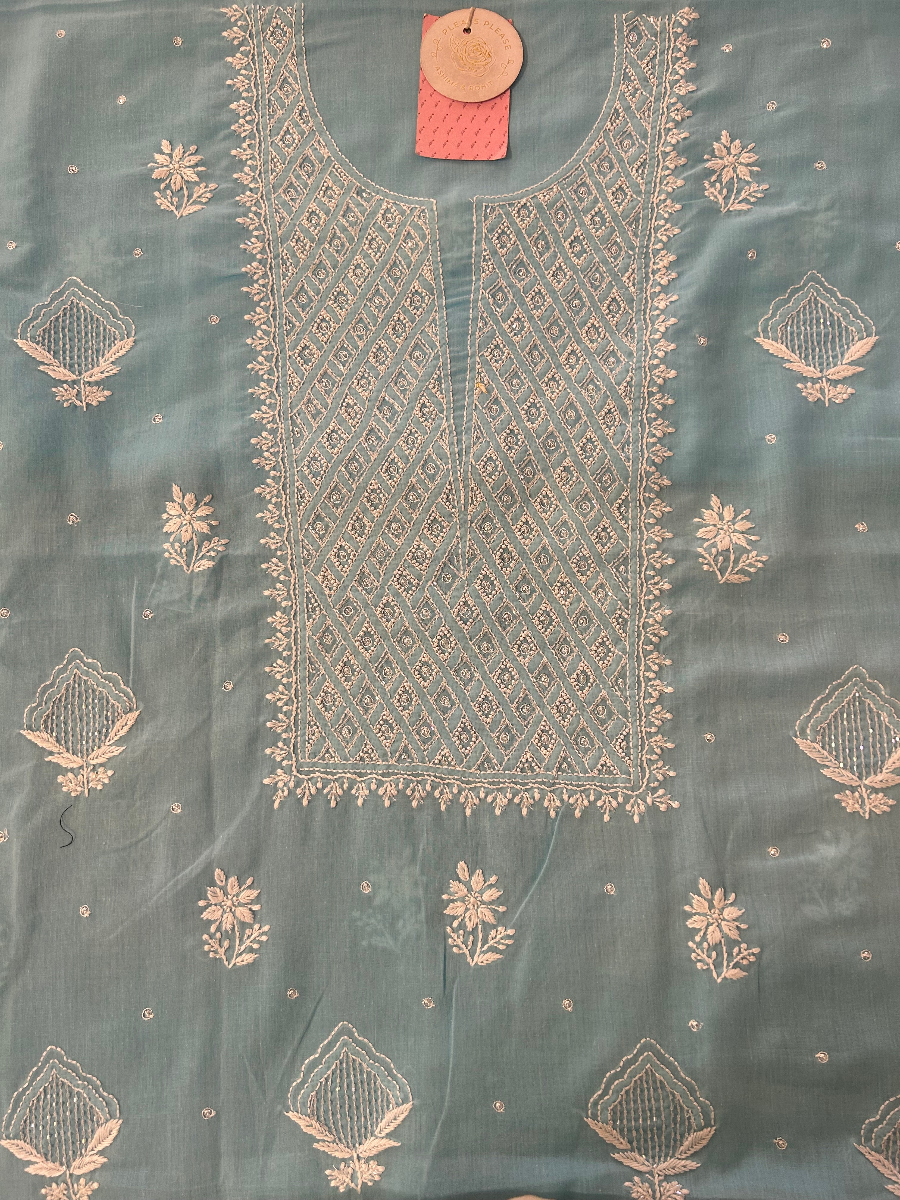 Ice Blue Mulmul Chikankari Kurta