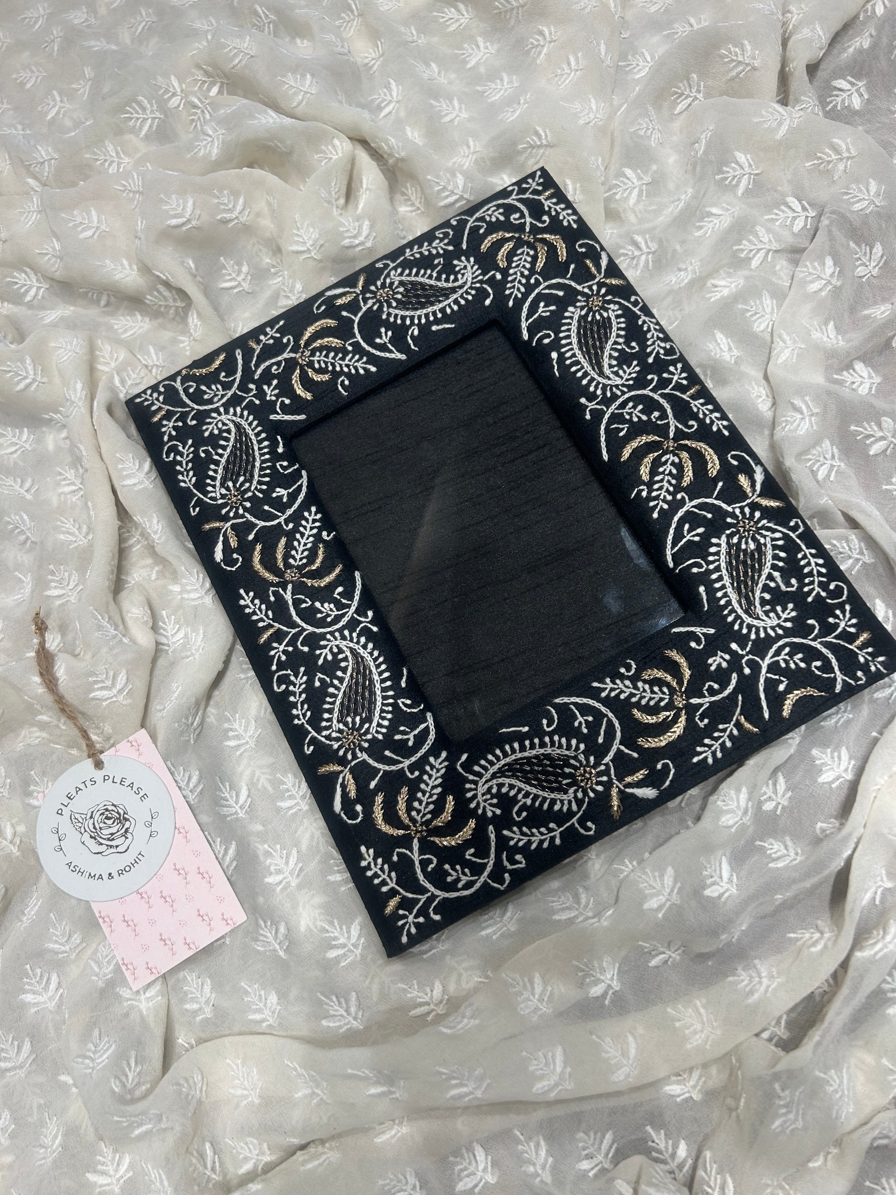 Black Chikankari Photo Frame