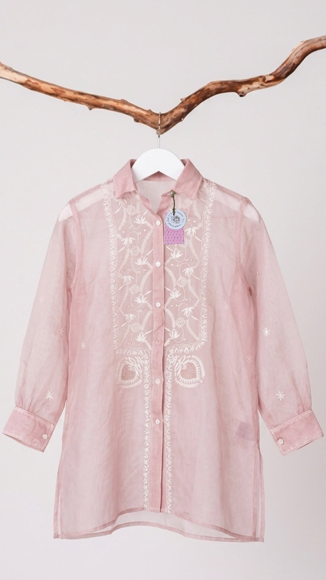 Blush Pink Pure Organza Chikankari Shirt