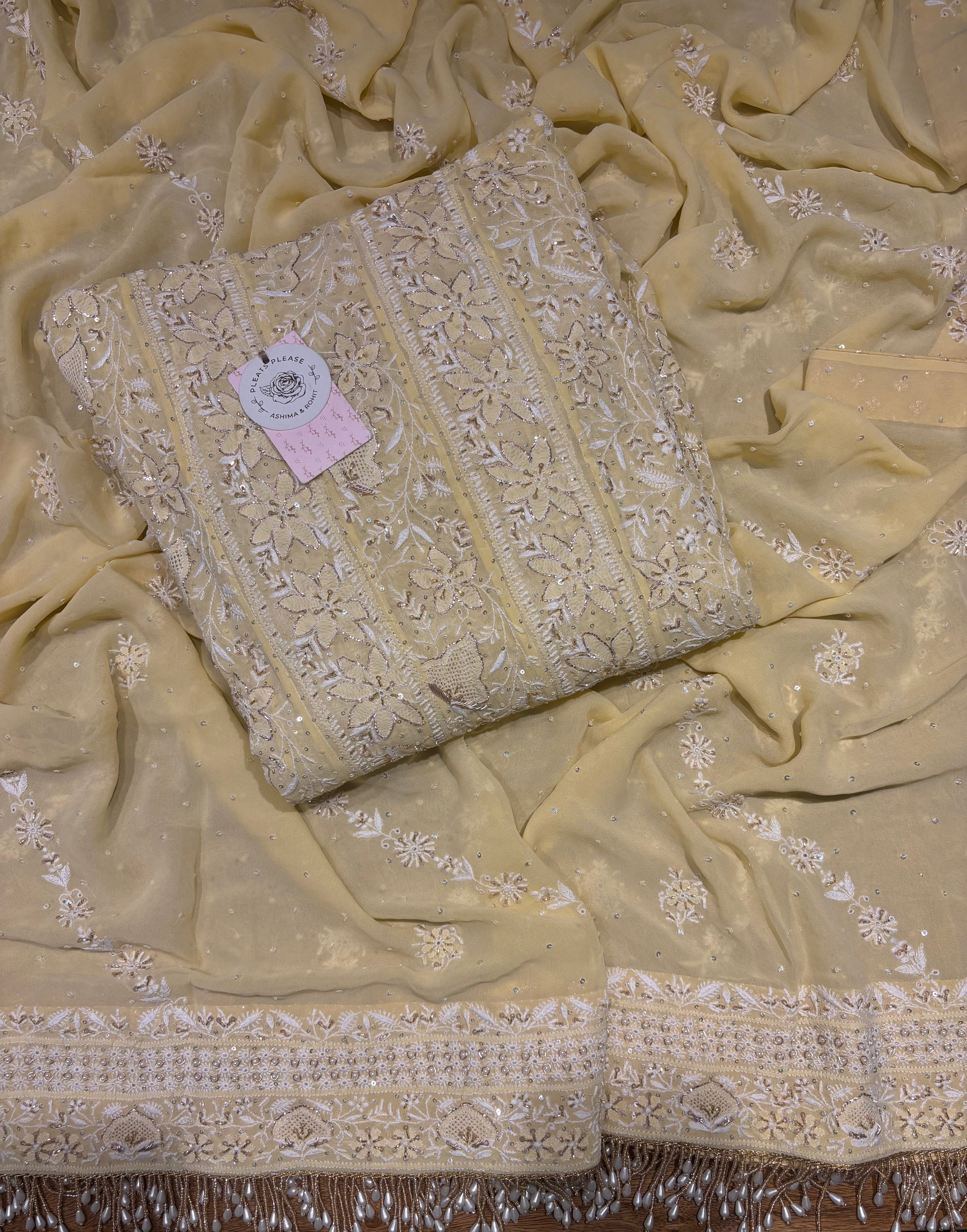 Butter Yellow Pure & Premium Georgette Chikankari Anarkali & Dupatta Set