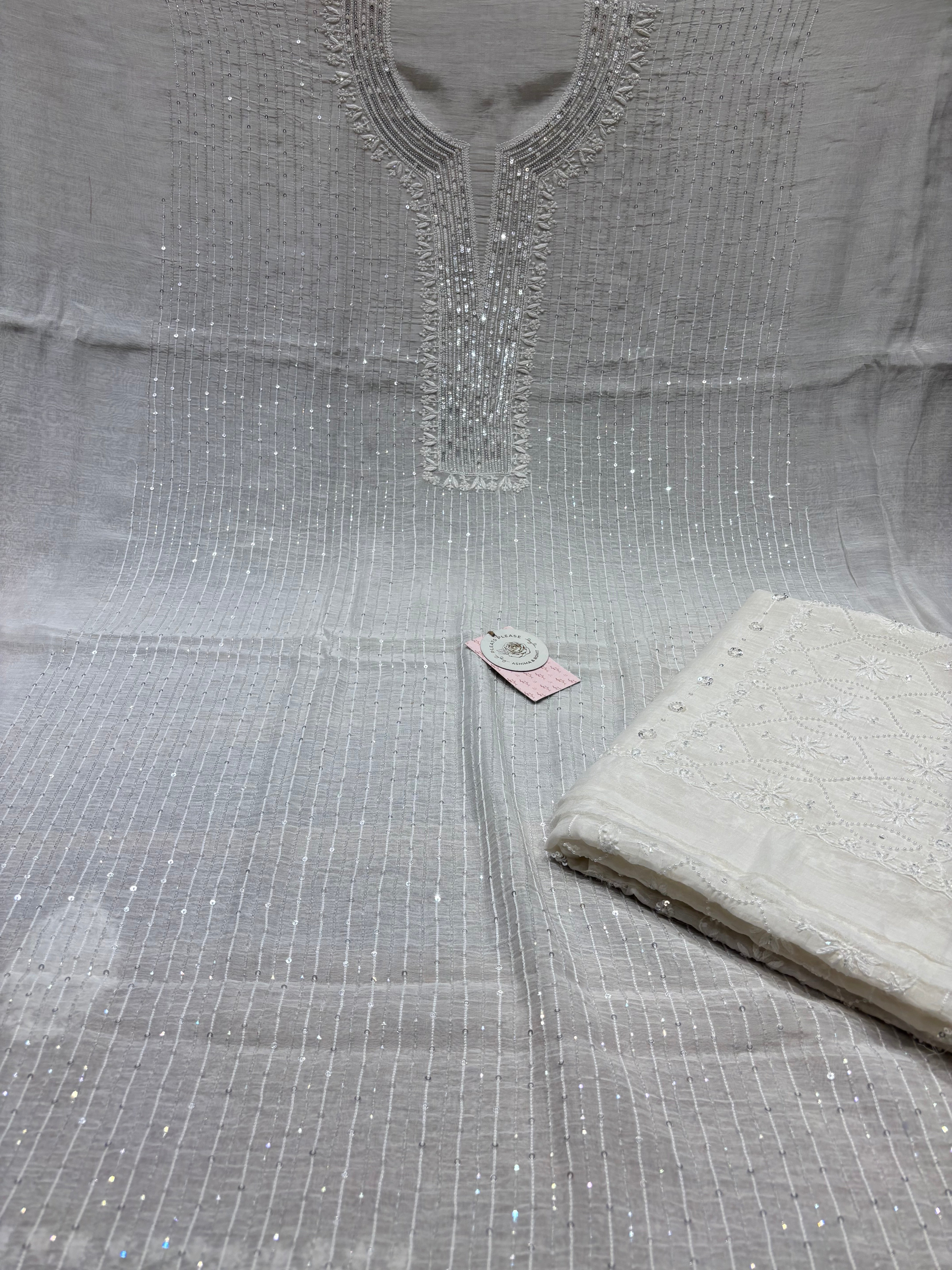 Dyeable Chanderi Mul Chikankari Kurta & Dupatta Fabric