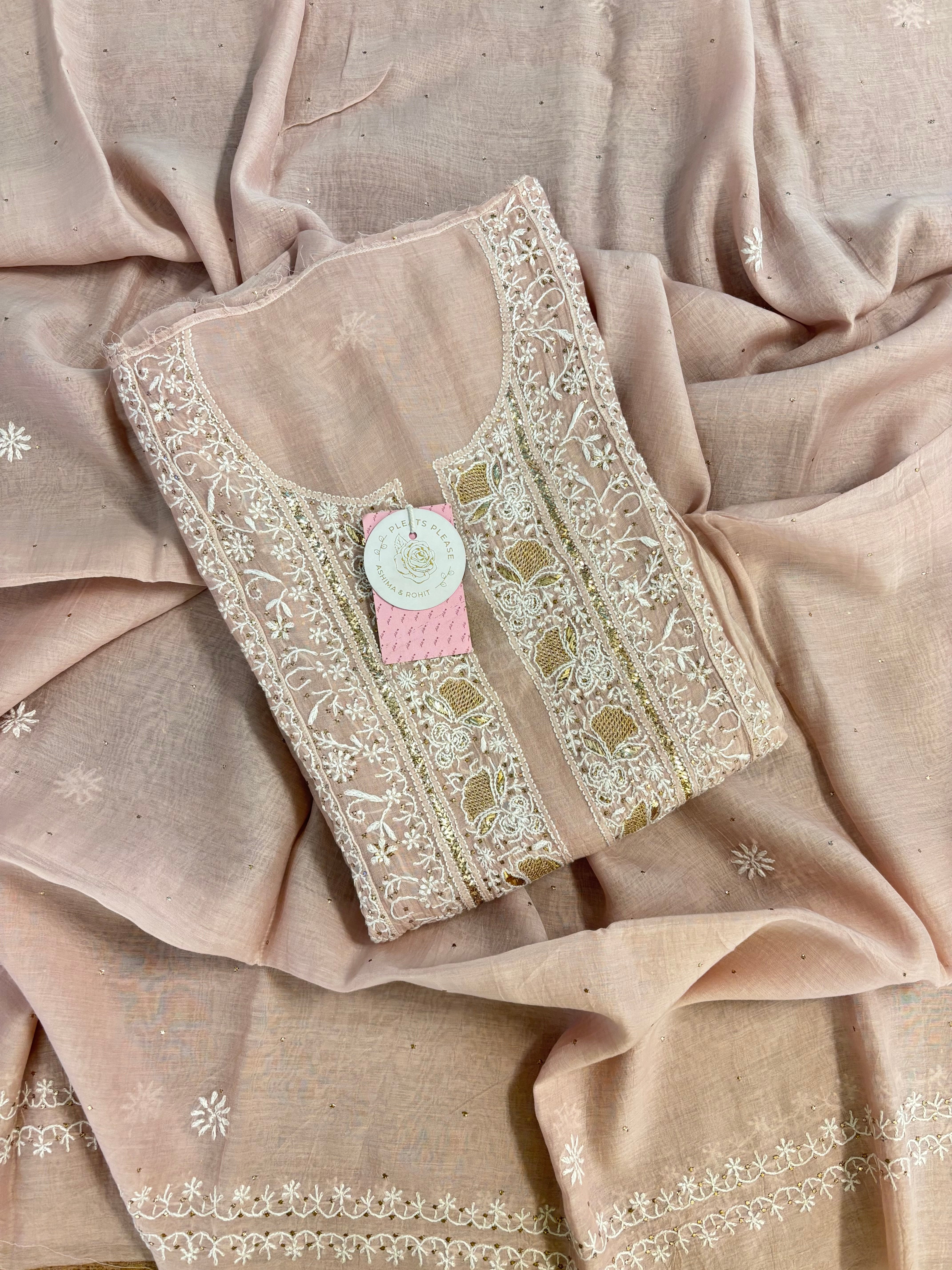 Rose Dust Chanderi Mul Mukaish & Chikankari Kurta & Dupatta