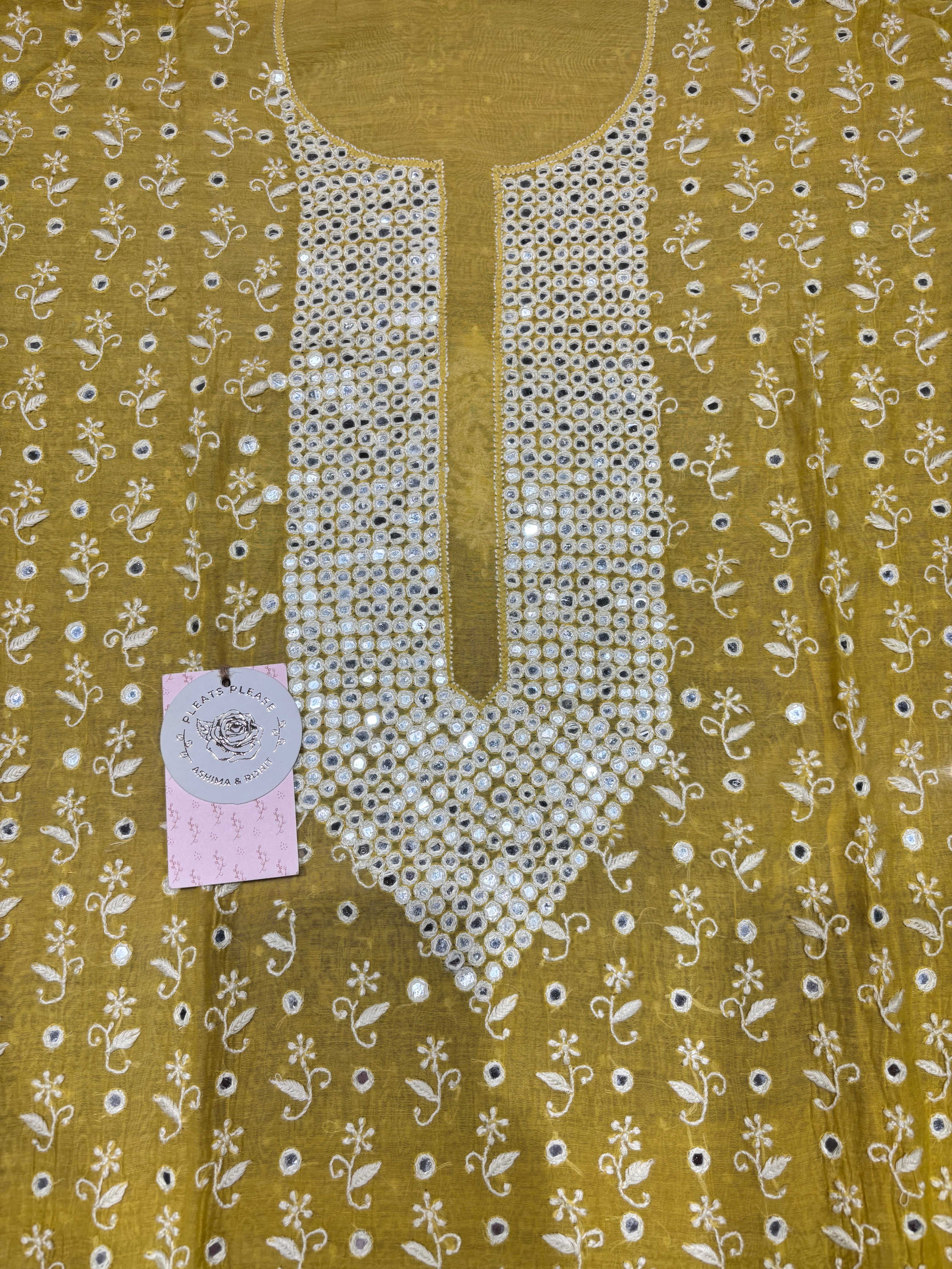 Yellow chanderi Mul Chikankari Kurta and Dupatta Set