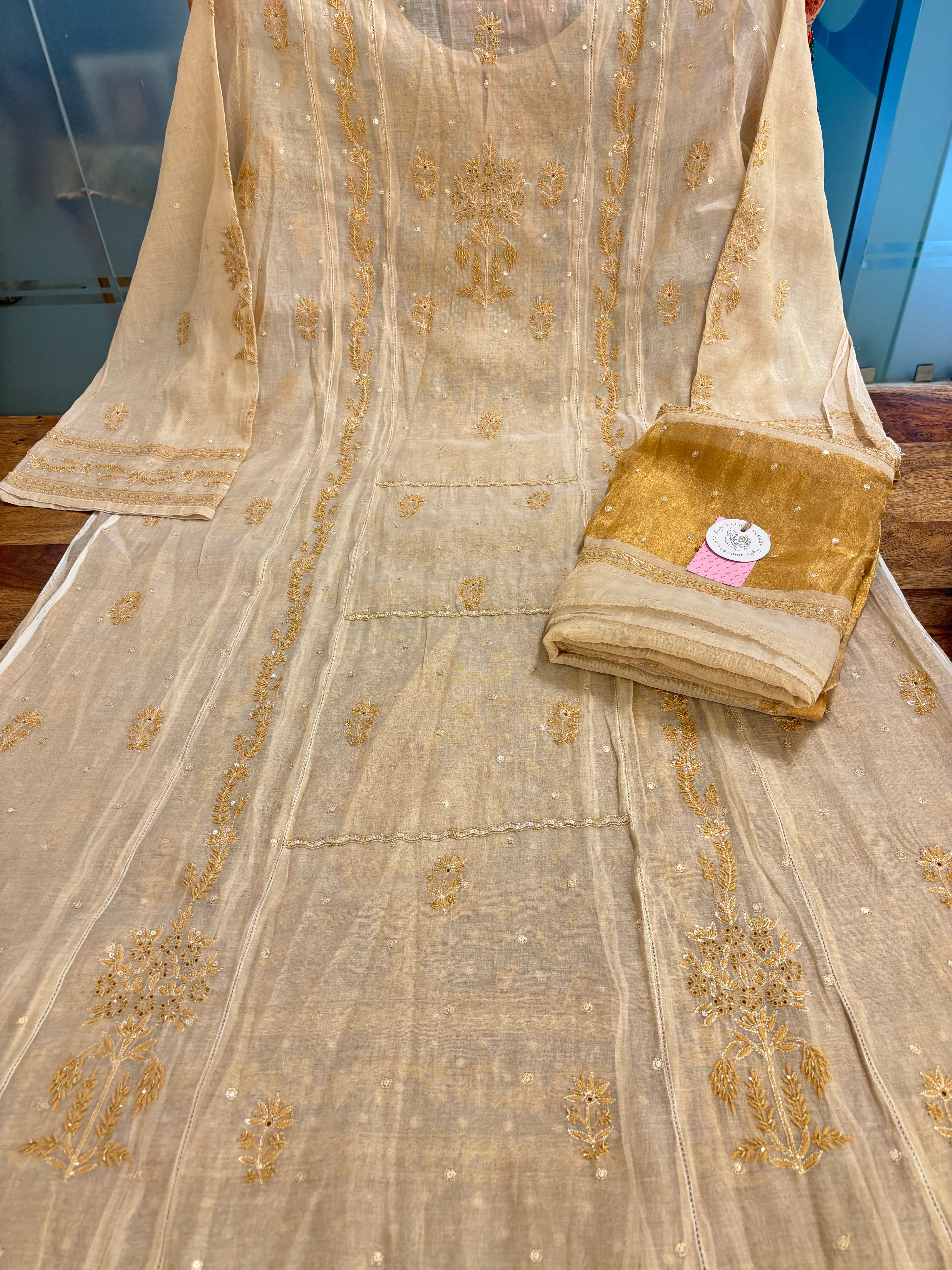 Dyeable Pure & Premium Tissue Chikankari Kurta & Dupatta