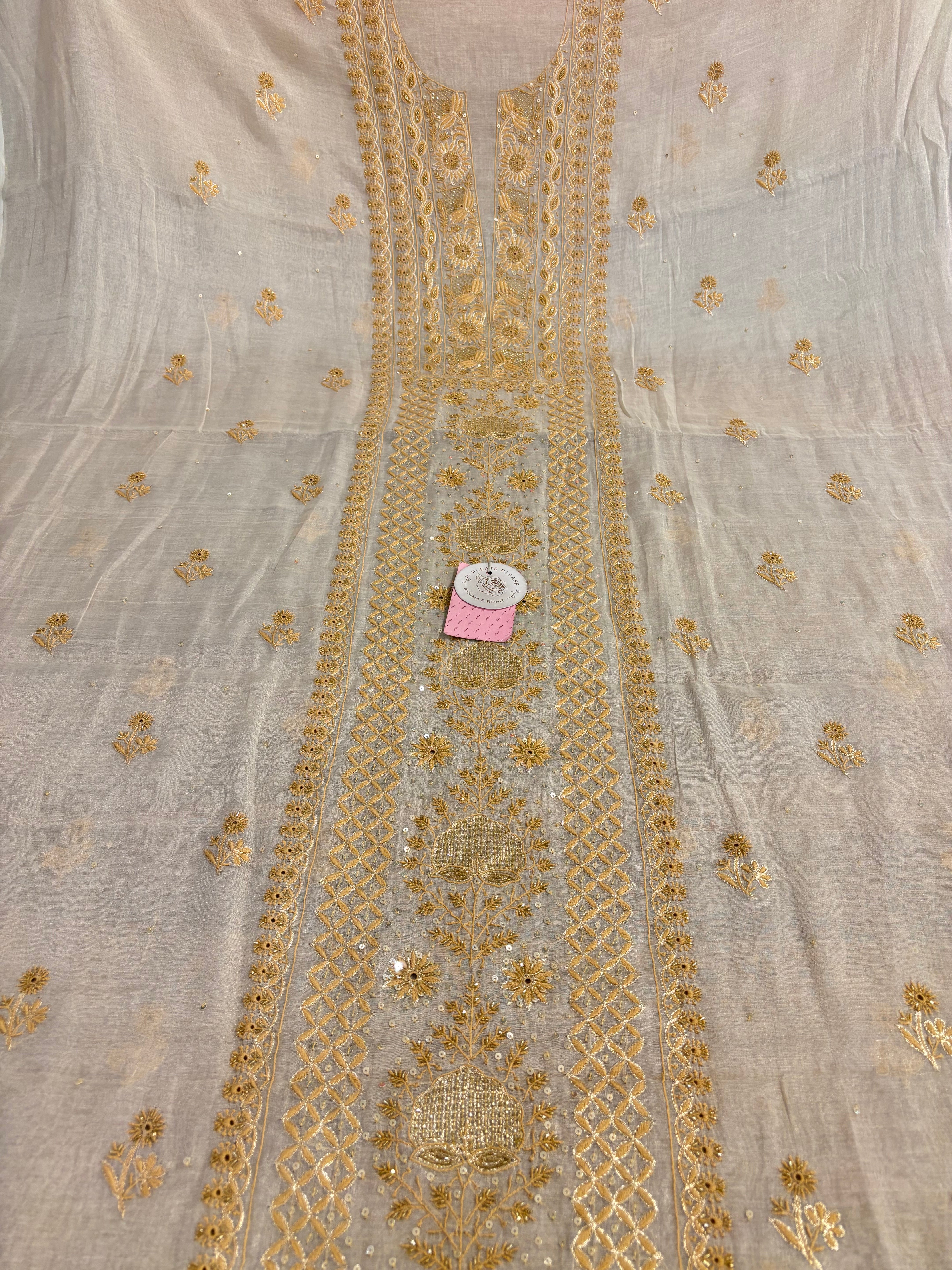 Dyeable Pure & Premium Silver Tissue Chikankari Kurta & Dupatta - Pleats PleaseChikankari